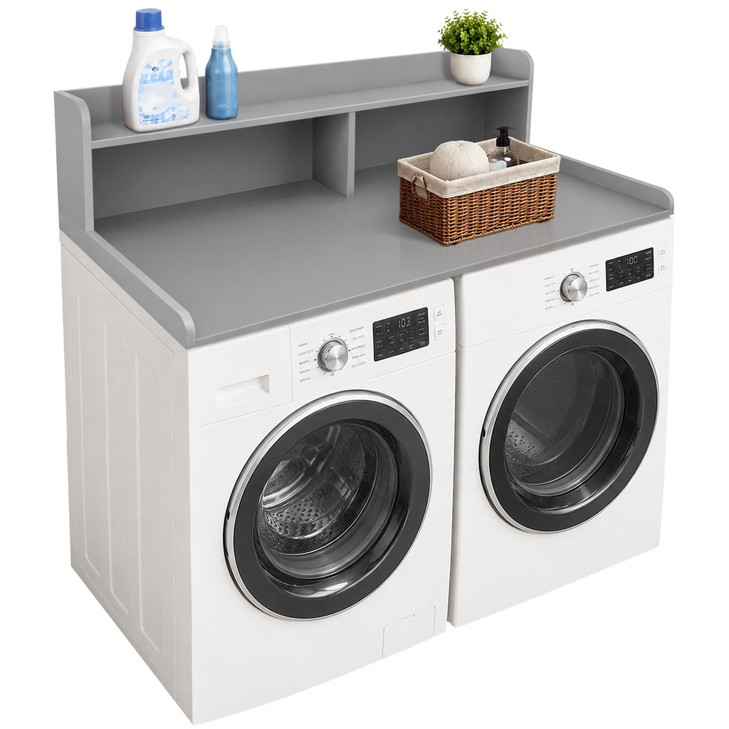 Royxen Laundry Countertop with 2-Tier Shelf Universal Fit, Washer and Dryer Countertop with Storage Space, Shelf Height 12 Inches, Solid Wood