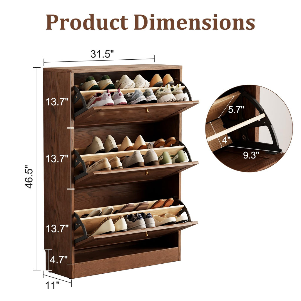 Wood Shoe Storage Cabinet with Flip Drawers