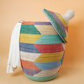Extra Large Decorative Wicker Storage Basket with Lid, Laundry Hamper, Blanket Storage, Toys Bin, Clothes Holder, Boho Style, 20" Wide, 26" Tall