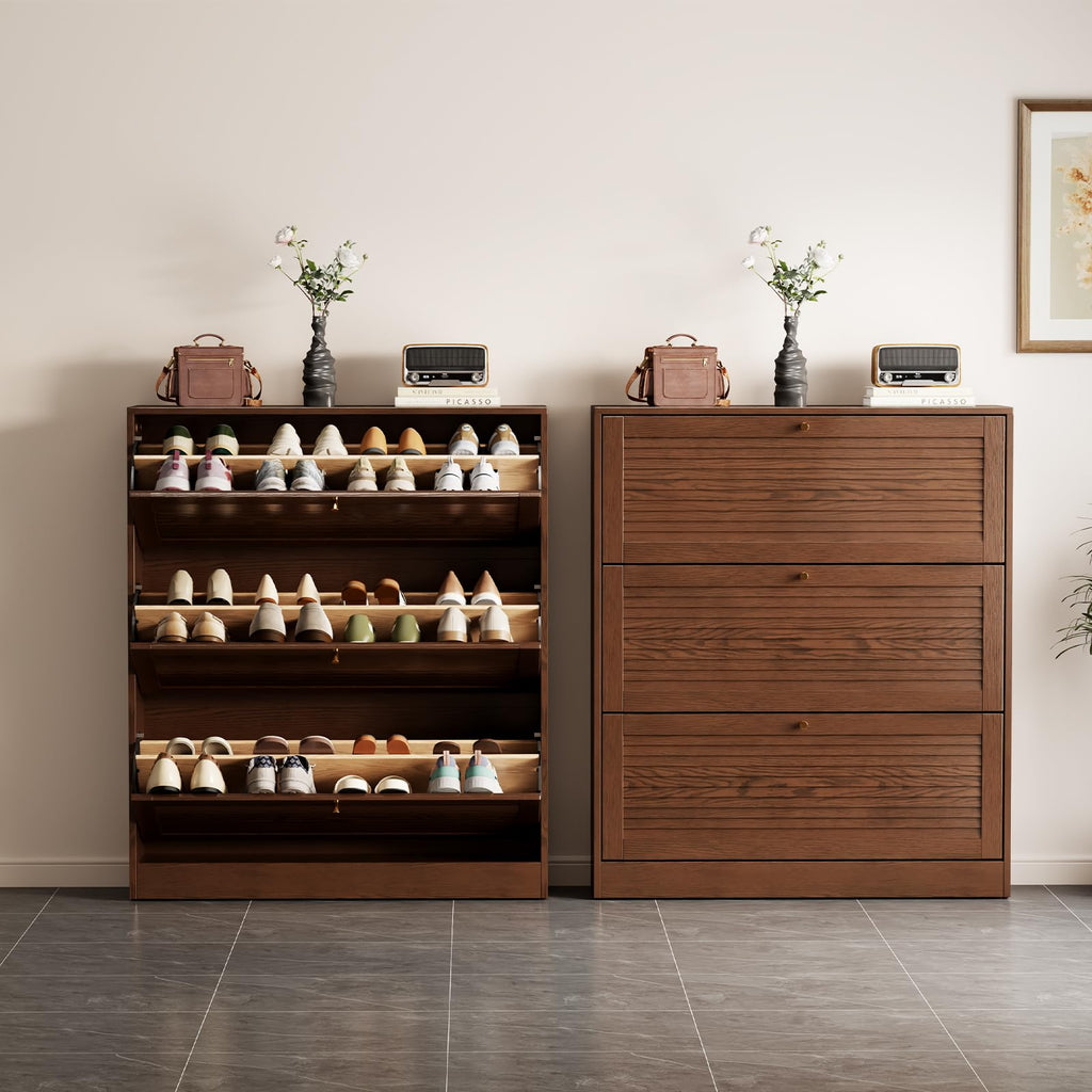 Wood Shoe Storage Cabinet with Flip Drawers