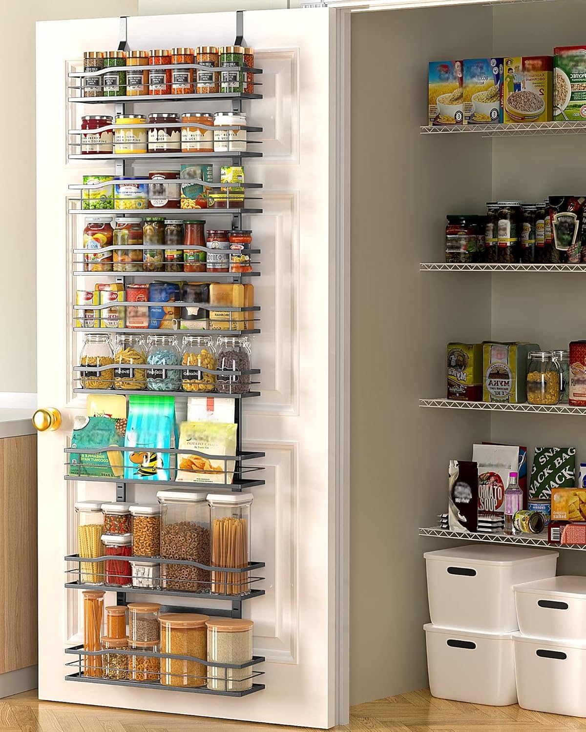 Moforoco 9-Tier Over The Door Pantry Organizer, Pantry Organization And Storage, Black Metal Hanging Spice Rack Shelves Door, Home & Kitchen Essentials, Laundry Room Bathroom Organization