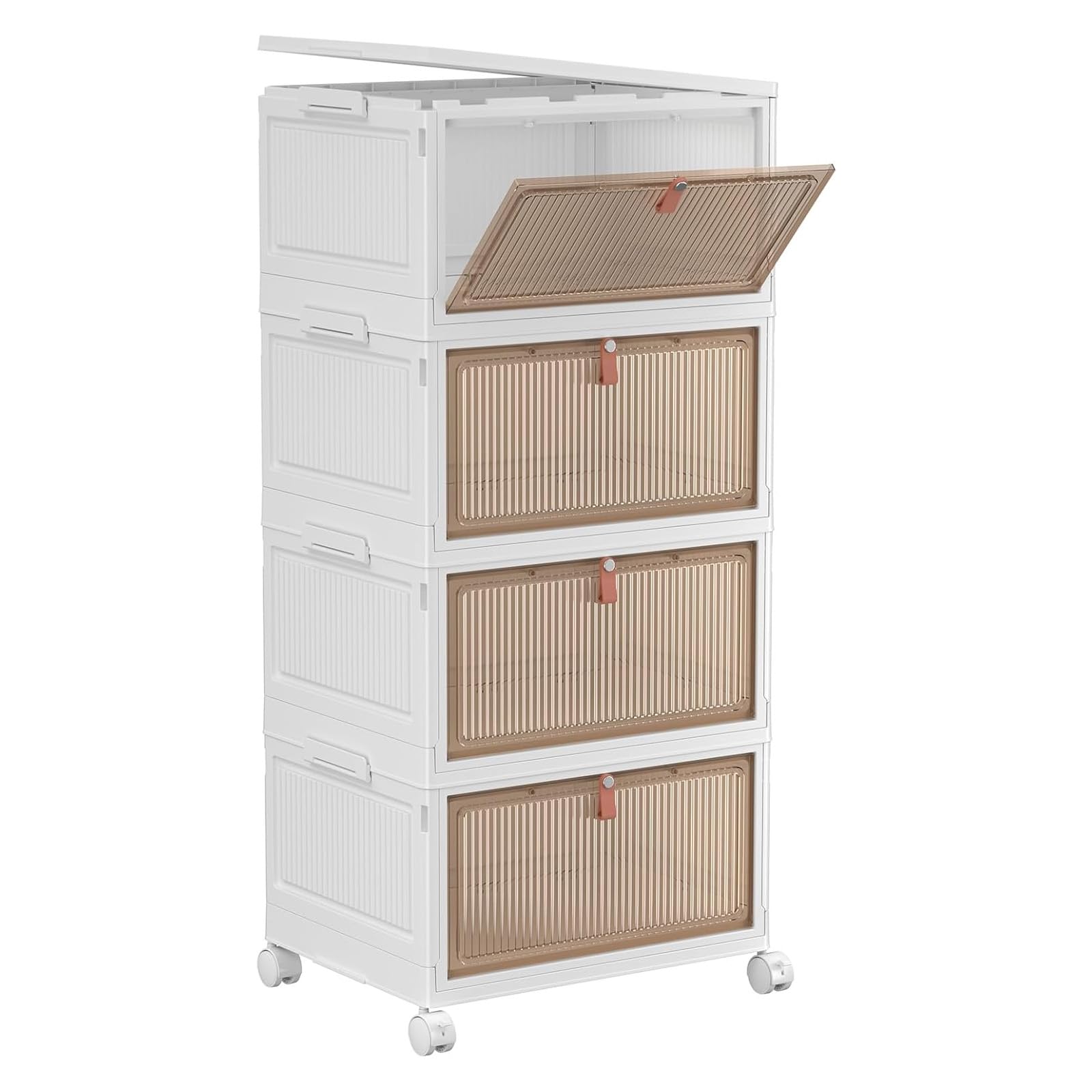 YFXCVSL 4 Tier Plastic Storage Bins with Lid 23QT, Stackable Storage Containers with Wheels, Folding Storage