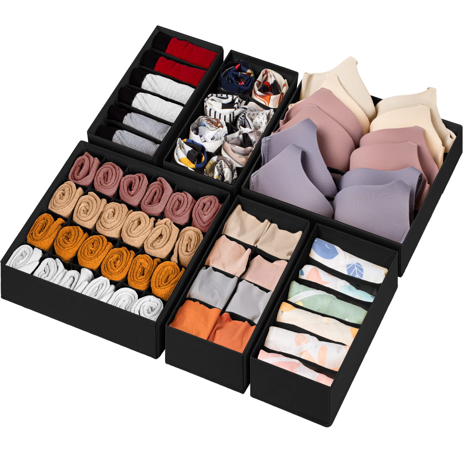 Criusia Sock Underwear Drawer Organizer Dividers, Fabric Foldable Dresser Closet Organizers and Storage Bins for Baby Clothing, Women Men Underwear Socks, Bra, Ties, Scarf
