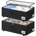 Under Bed Storage with Wheels, 2-Pack 10" Height XXL 60L Rolling Storage Bins, Quick Assembly Underbed Shoe Storage Containers with Clear Lid & Label, Dorm Under bed Drawers for Clothes, Shoes