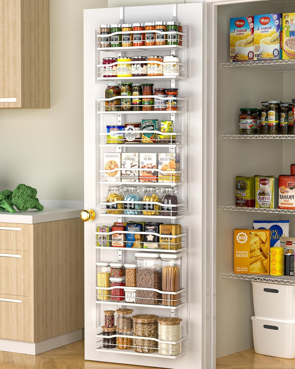 Moforoco 9-Tier Over The Door Pantry Organizer, Pantry Organization And Storage, Black Metal Hanging Spice Rack Shelves Door, Home & Kitchen Essentials, Laundry Room Bathroom Organization