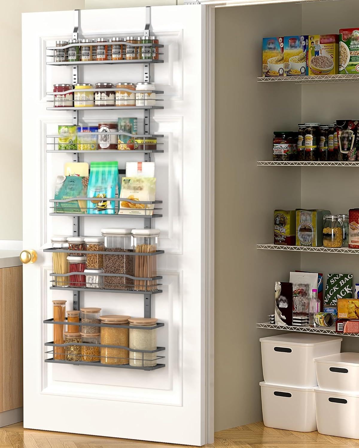 Moforoco 9-Tier Over The Door Pantry Organizer, Pantry Organization And Storage, Black Metal Hanging Spice Rack Shelves Door, Home & Kitchen Essentials, Laundry Room Bathroom Organization