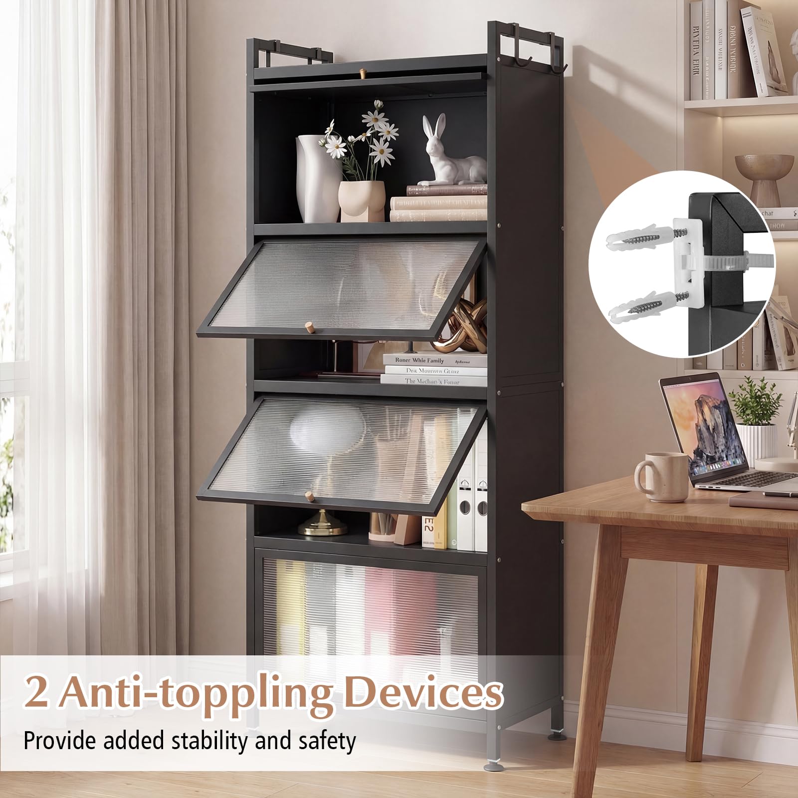 Giantex 5-Tier Kitchen Storage Cabinet, Mobile Microwave Stand with Flip-up PC Doors, Freestanding Kitchen Bakers Rack with 4 Rolling Casters, for Dining Room, Living Room and Study