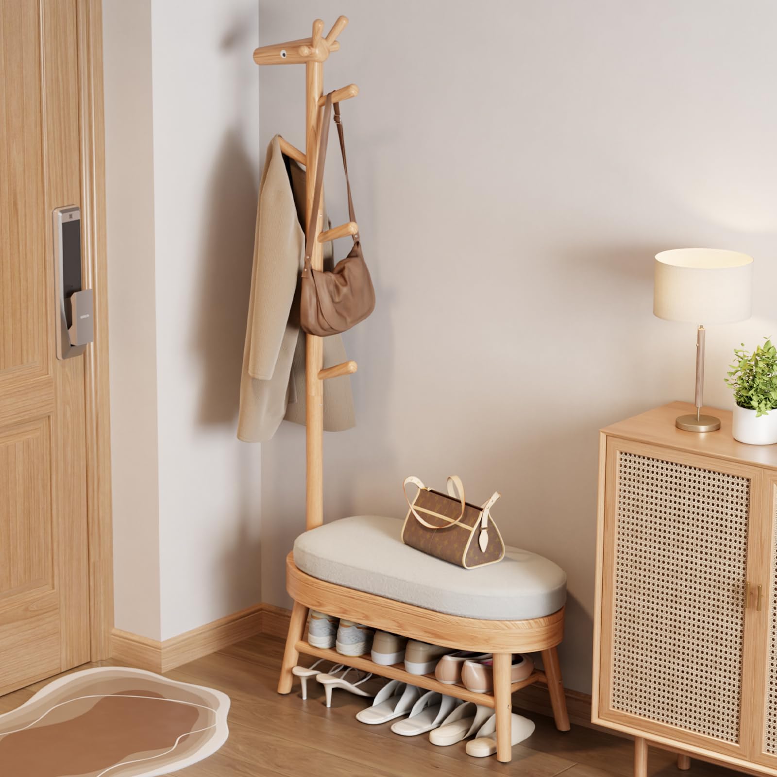AQIMUELE Solid Wood Shoe Bench and Coat Rack