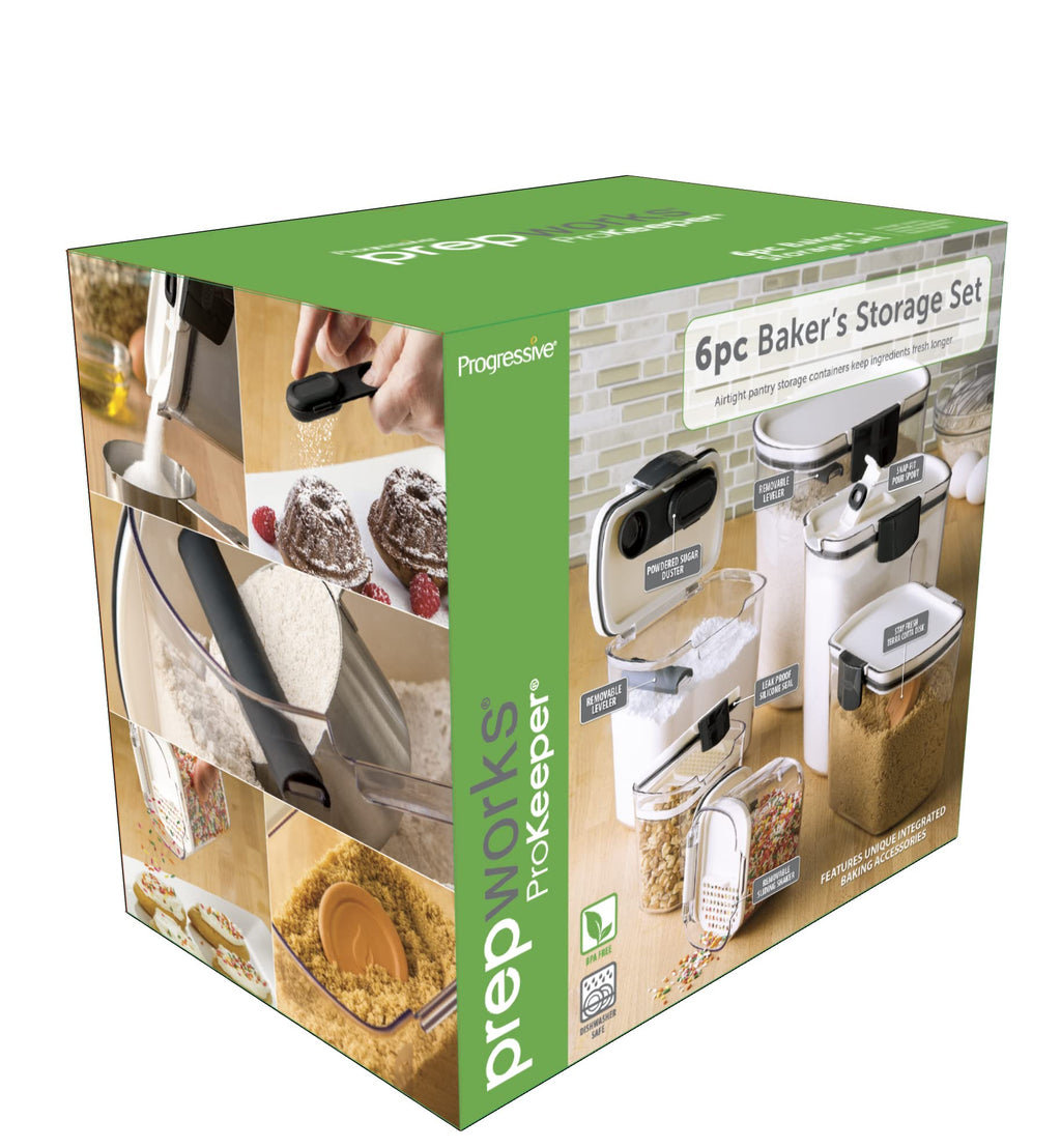 Progressive ProKeeper Baker's Airtight Kitchen Storage Canister Container Set for Flour, Sugar & More, Keeps Ingredients Fresh, with Accessories