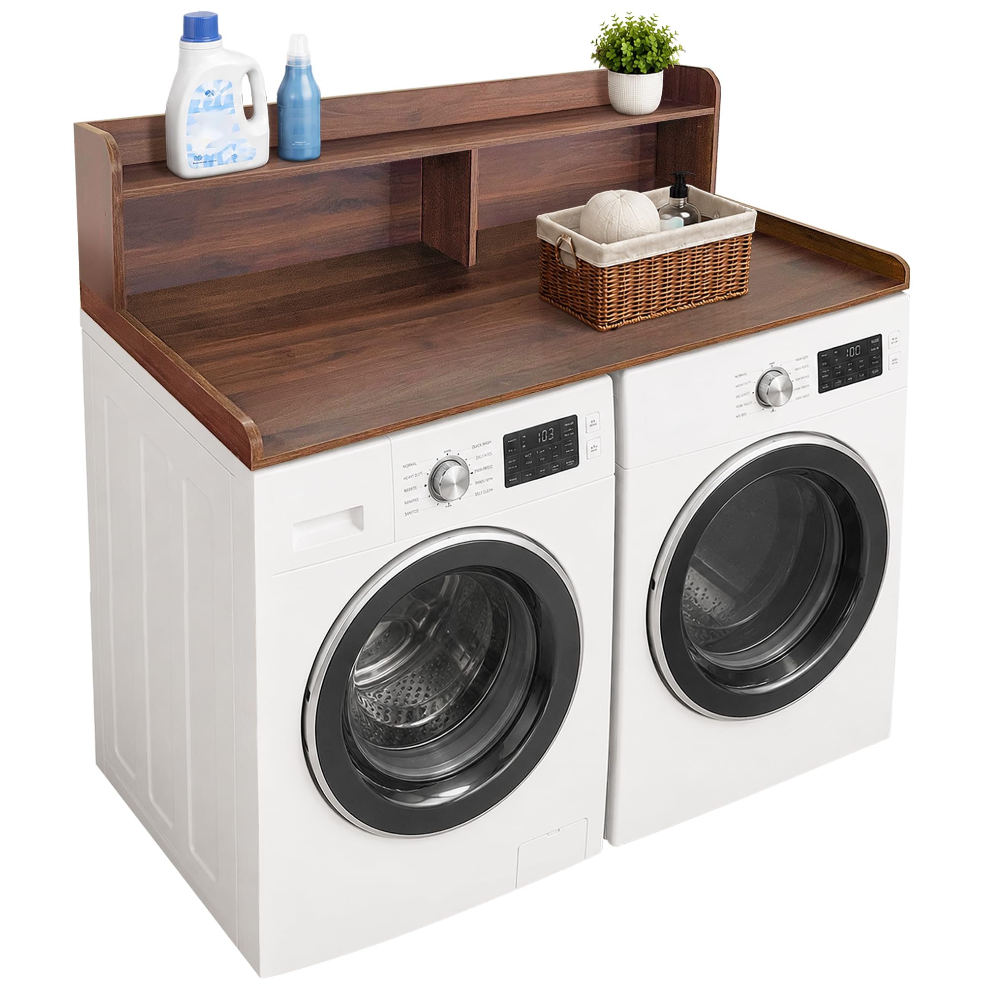 Royxen Laundry Countertop with 2-Tier Shelf Universal Fit, Washer and Dryer Countertop with Storage Space, Shelf Height 12 Inches, Solid Wood