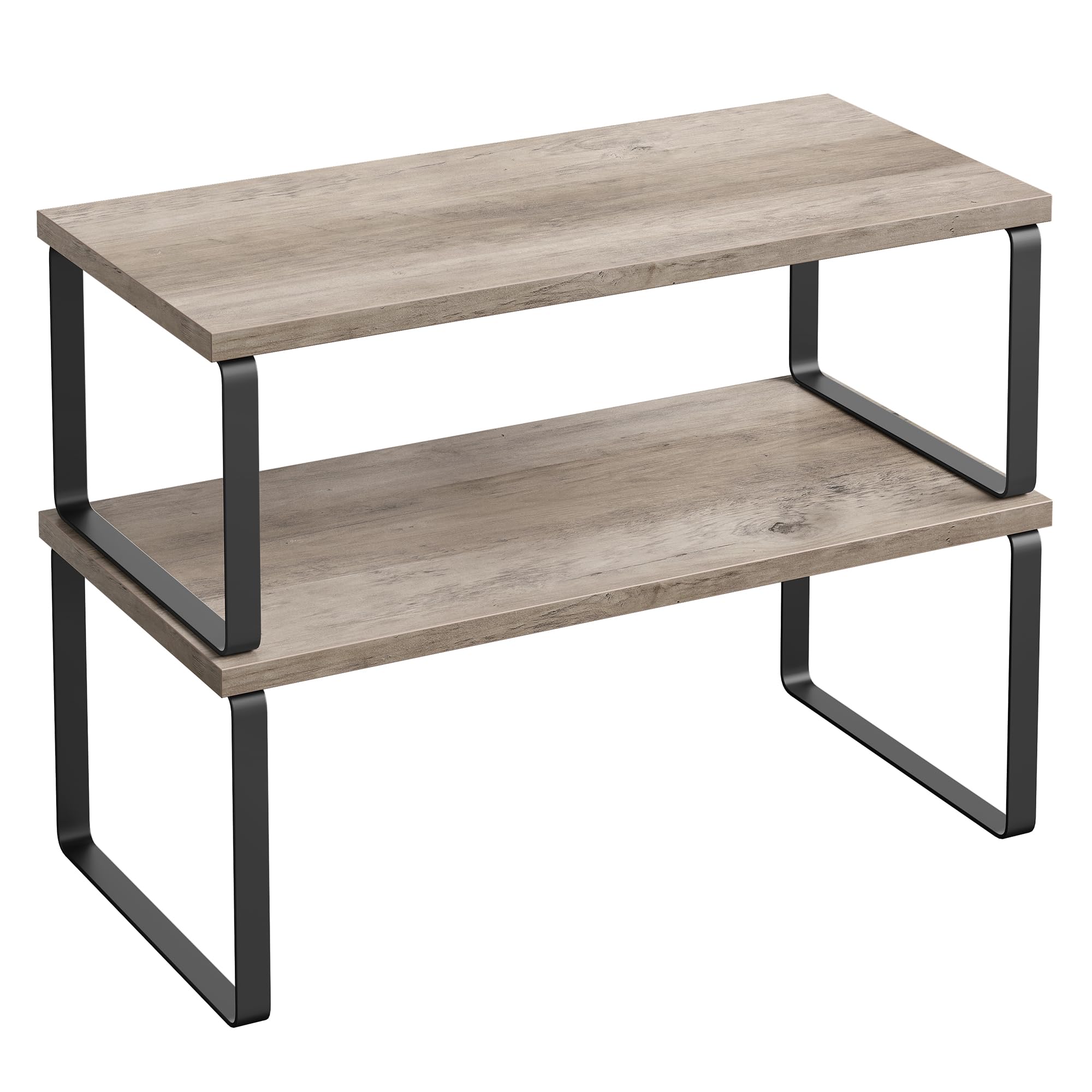 SONGMICS Cabinet Organizer Shelf, Set of 2 Kitchen Counter Shelves, Kitchen Storage, Spice Rack, Stackable, Expandable, Metal and Engineered Wood