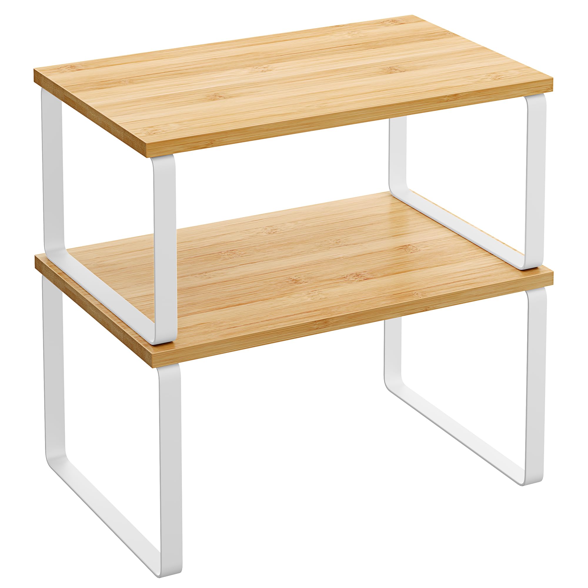 SONGMICS Cabinet Organizer Shelf, Set of 2 Kitchen Counter Shelves, Kitchen Storage, Spice Rack, Stackable, Expandable, Metal and Engineered Wood