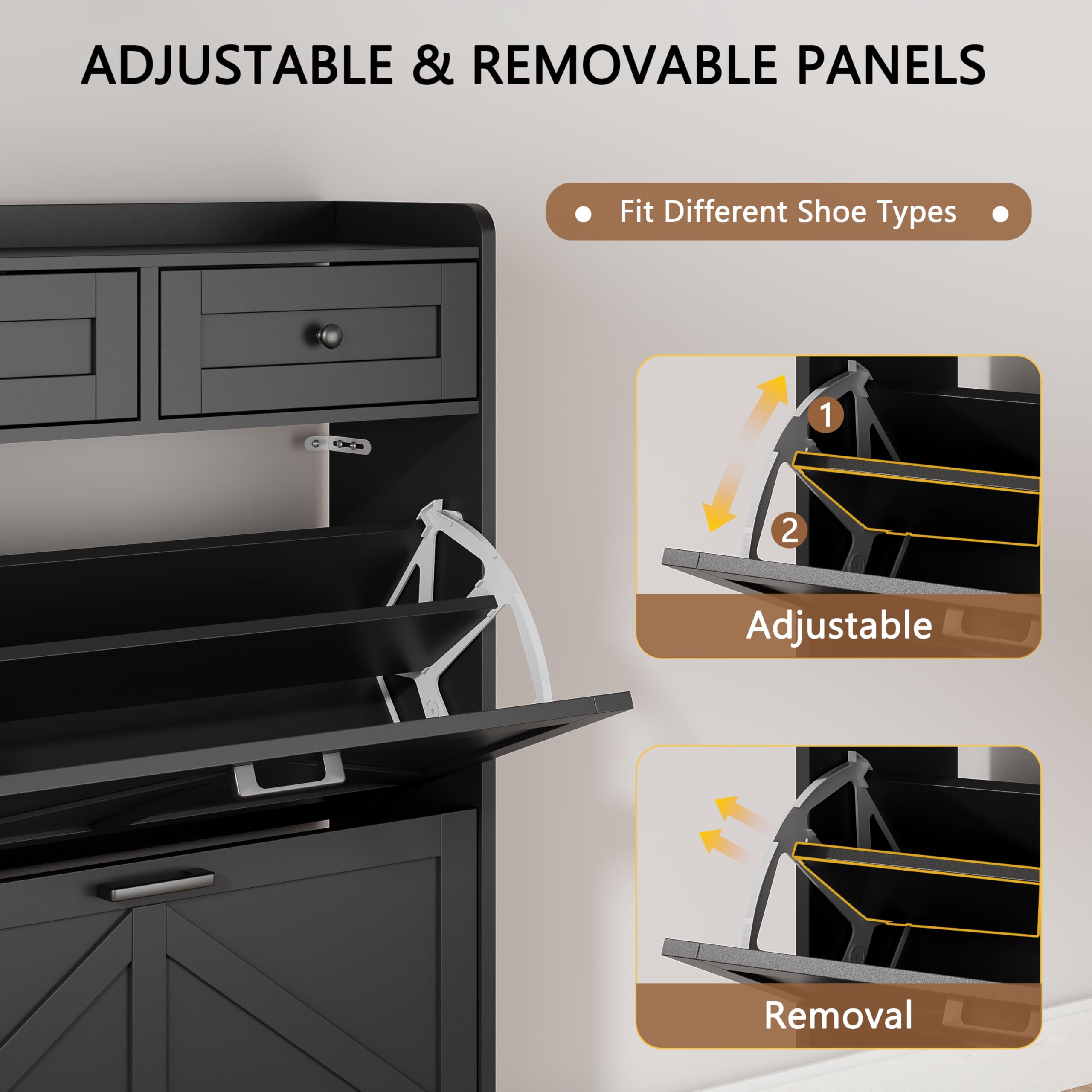 Xixini Shoe Cabinet Flip Drawers & Top Drawers