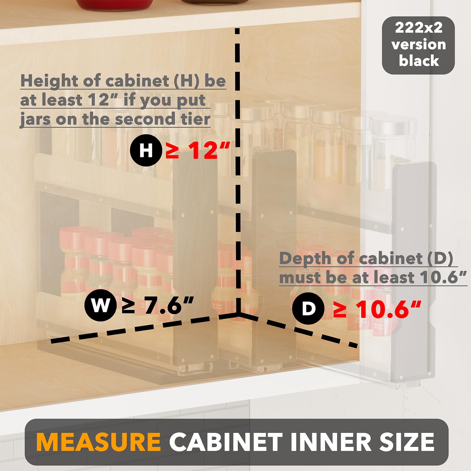 SpaceAid Bamboo Pull Out Spice Rack Organizer for Cabinet, Heavy Duty Slide Out Seasoning Kitchen Pantry Sliding Vertical Organization, 7.6" Wide, 3 Drawers(2" Wide), 2-Tier