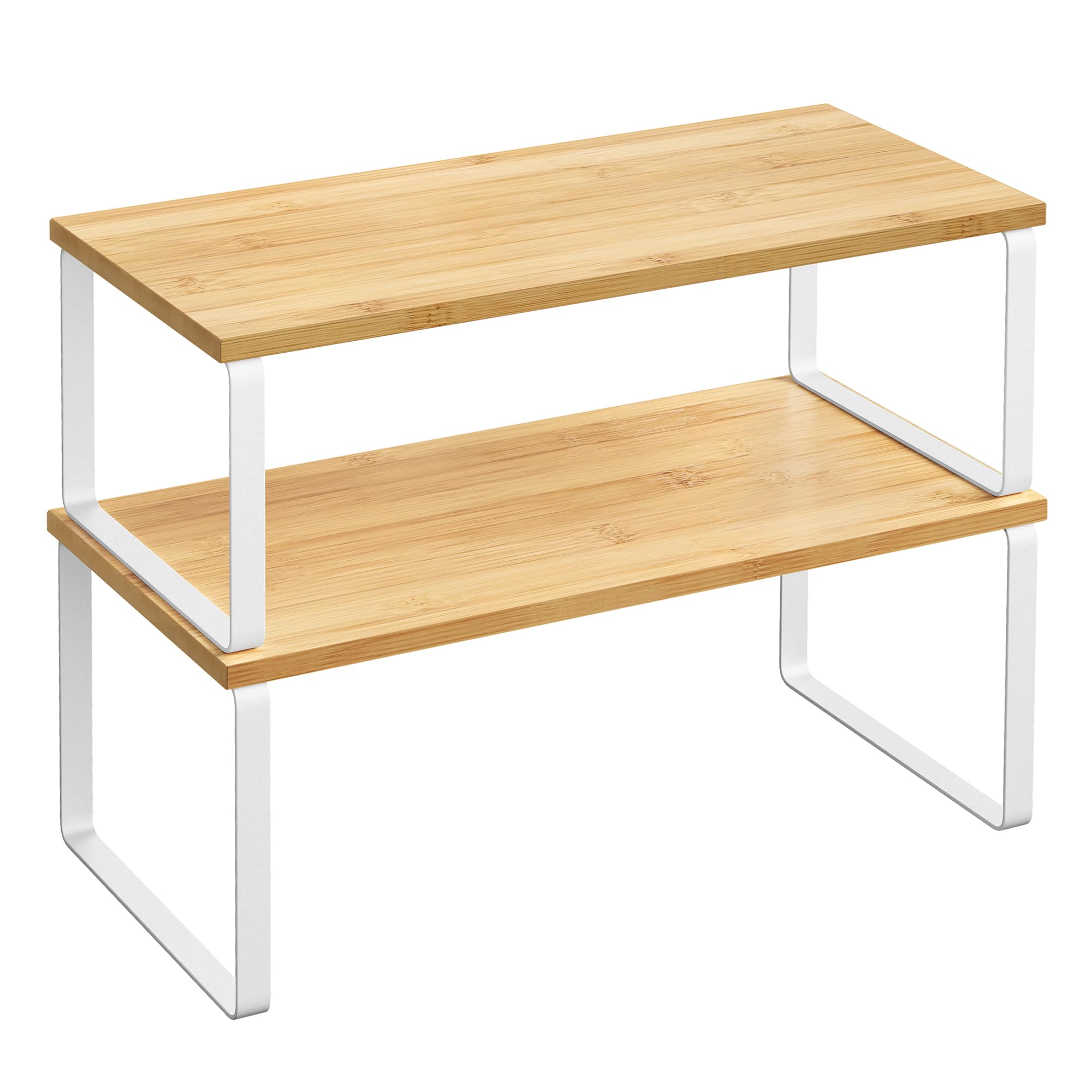 SONGMICS Cabinet Organizer Shelf, Set of 2 Kitchen Counter Shelves, Kitchen Storage, Spice Rack, Stackable, Expandable, Metal and Engineered Wood