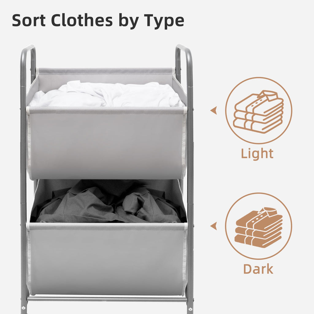 STORAGE MANIAC 80 Liters Vertical Rolling Laundry Hamper, 2 Section Laundry Sorter with Wheels and 2 Breaks, 2-tier Laundry Baskets for Small Space, Dorm, Laundry Room, Closet, Bathroom