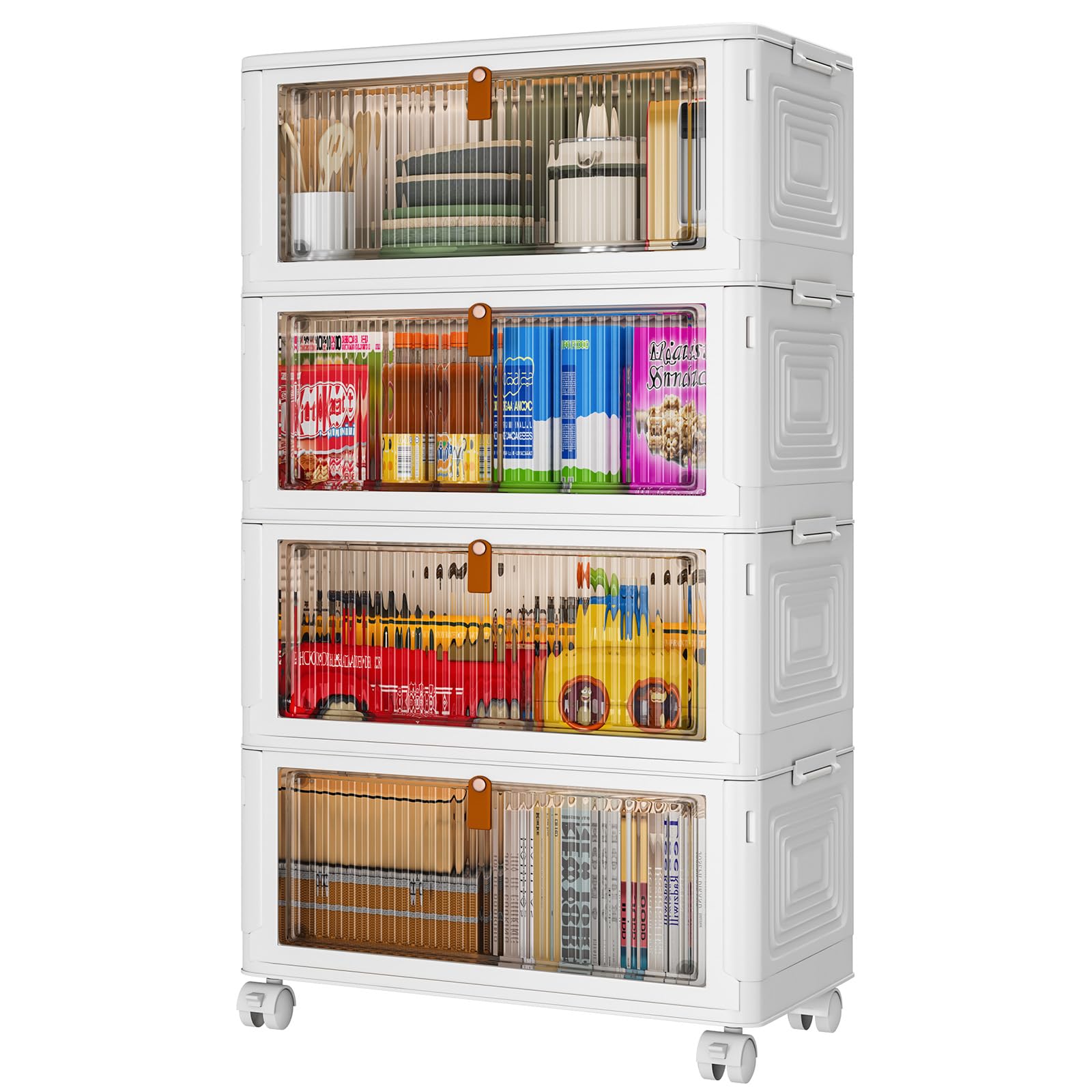 YFXCVSL 4 Tier Plastic Storage Bins with Lid 23QT, Stackable Storage Containers with Wheels, Folding Storage