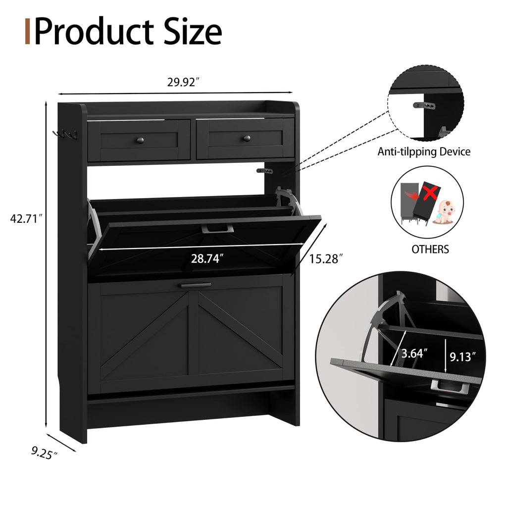 Xixini Shoe Cabinet Flip Drawers & Top Drawers