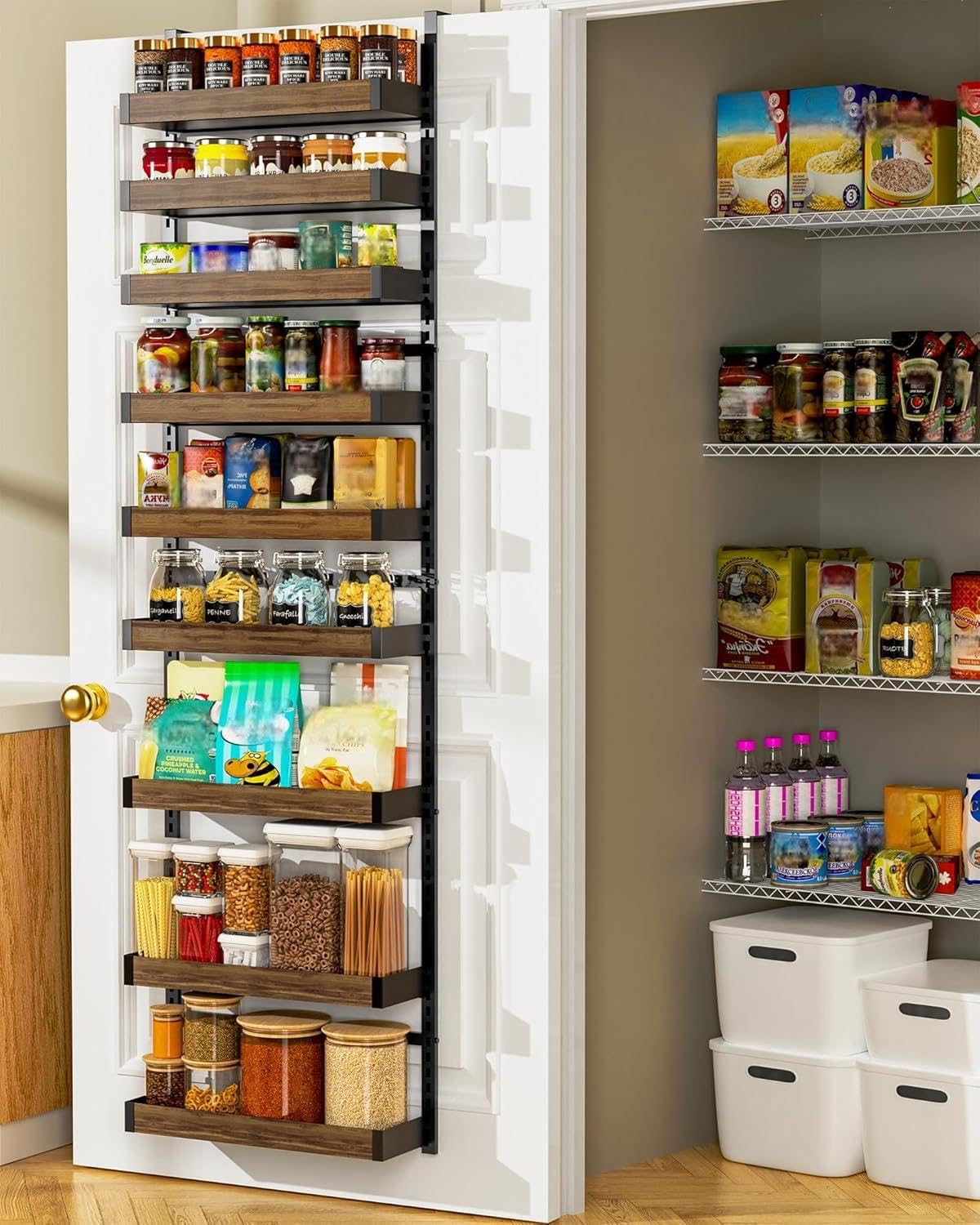 Moforoco 9-Tier Over The Door Pantry Organizer, Pantry Organization And Storage, Black Metal Hanging Spice Rack Shelves Door, Home & Kitchen Essentials, Laundry Room Bathroom Organization