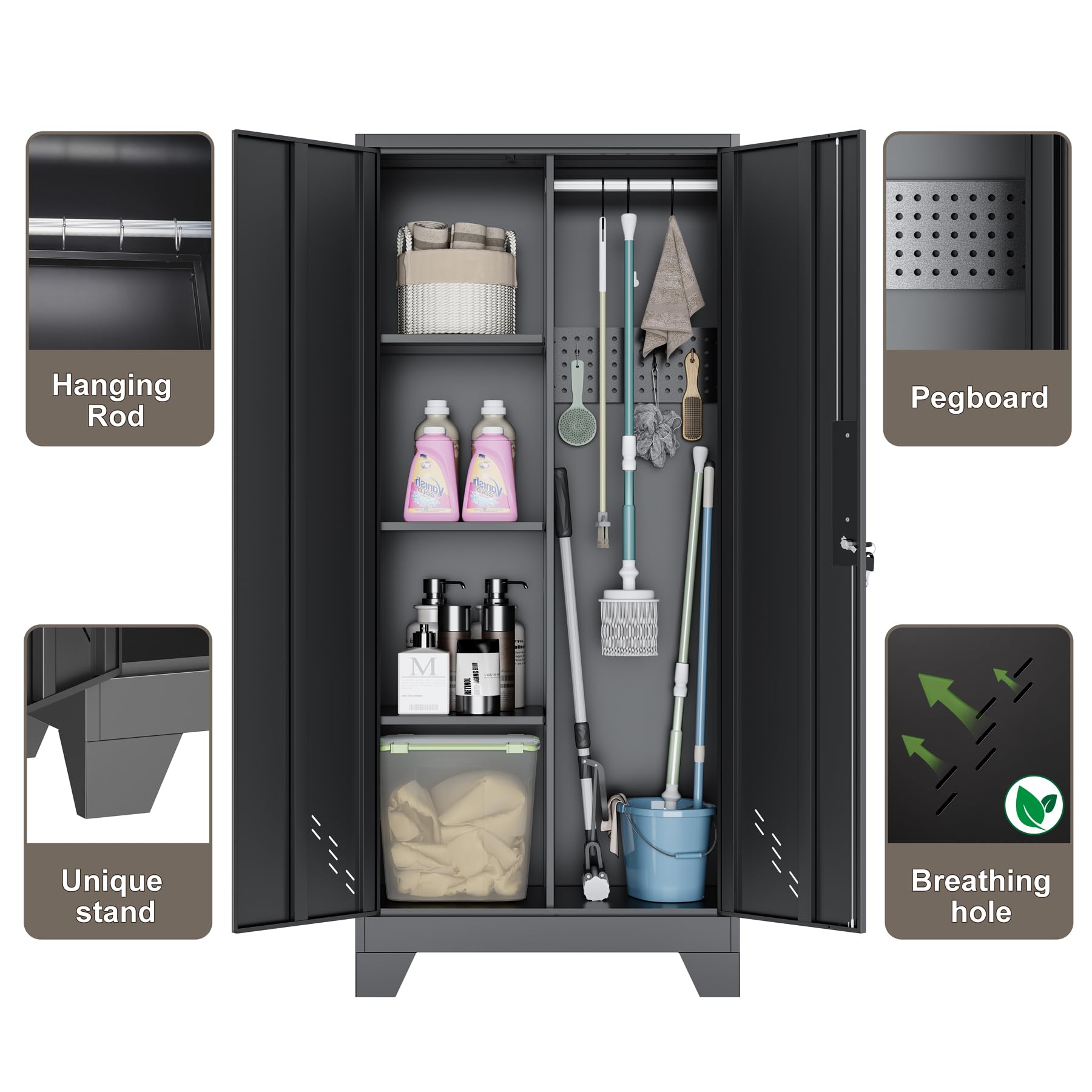 YILFANA Metal Storage Cabinet with Lockable Doors, Functional Garage Storage Cabinets, Heavy-Duty Tool Organization Cabinet