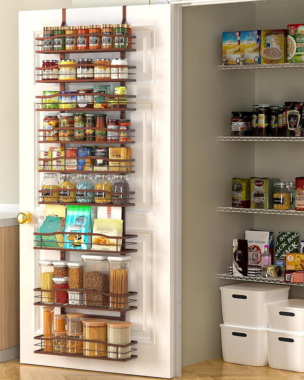 Moforoco 9-Tier Over The Door Pantry Organizer, Pantry Organization And Storage, Black Metal Hanging Spice Rack Shelves Door, Home & Kitchen Essentials, Laundry Room Bathroom Organization