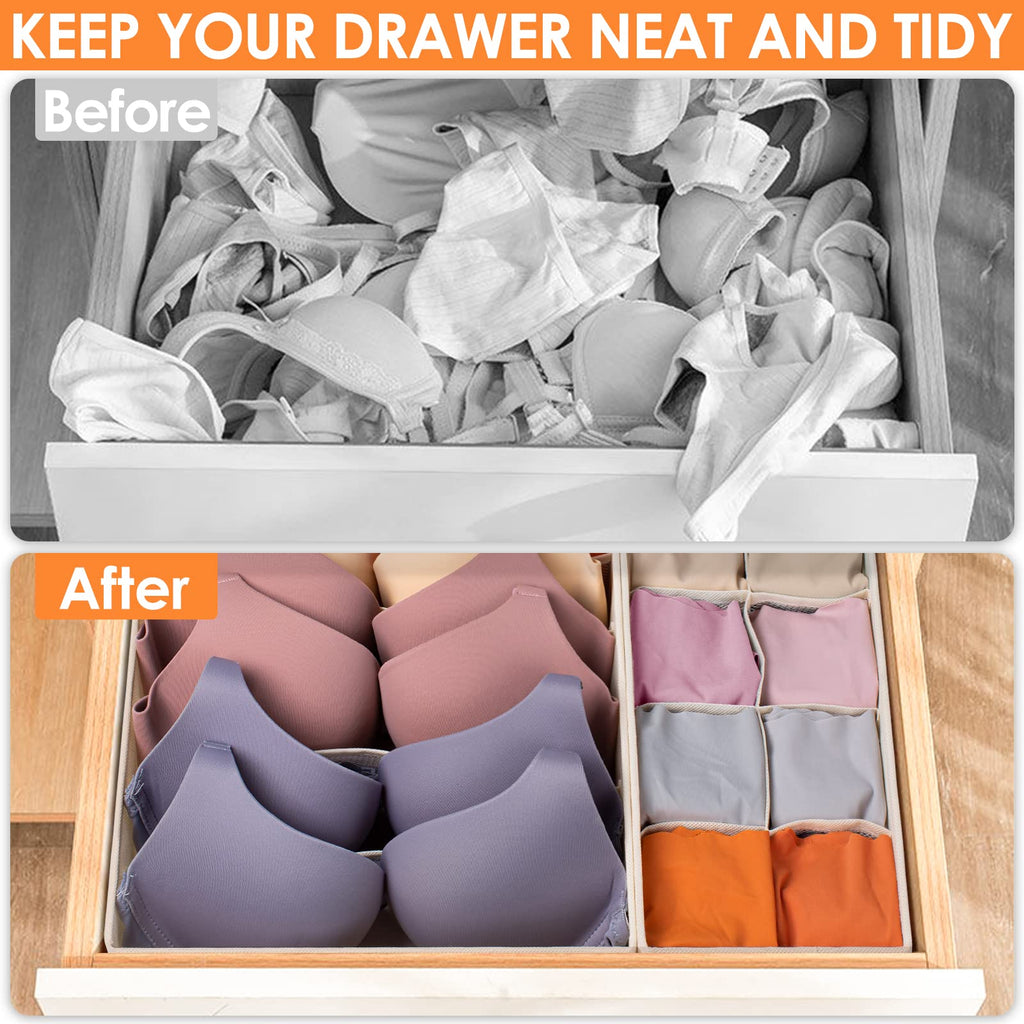 Criusia Sock Underwear Drawer Organizer Dividers, Fabric Foldable Dresser Closet Organizers and Storage Bins for Baby Clothing, Women Men Underwear Socks, Bra, Ties, Scarf
