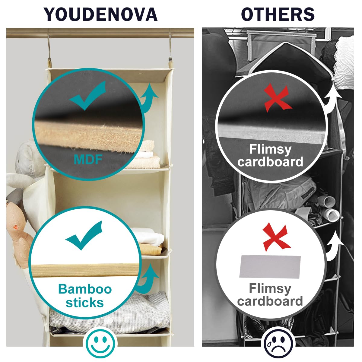 YOUDENOVA Hanging Closet Organizer, Hanging Storage Shelves