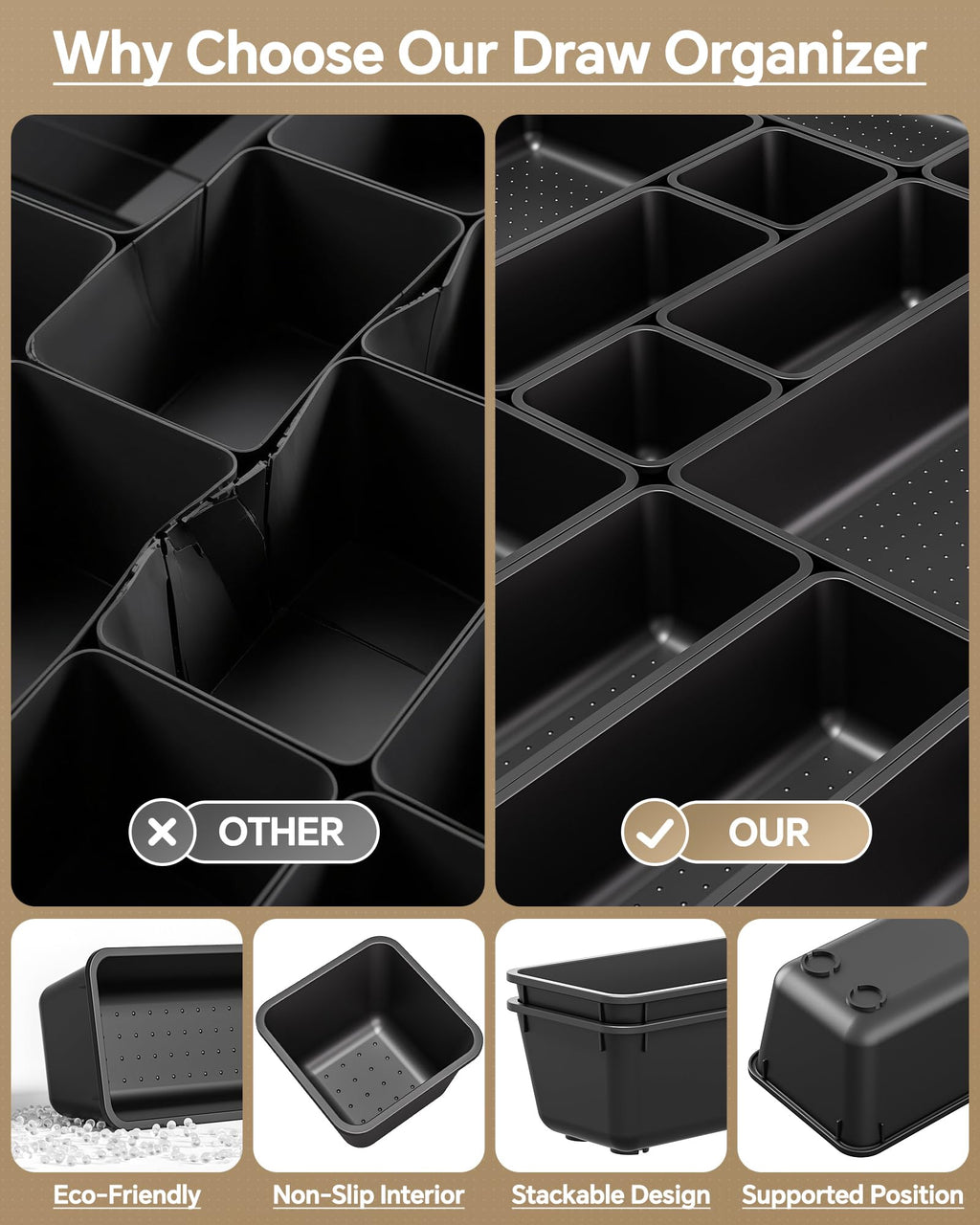 KEMETHY 25 PCS Plastic Drawer Organizers Set