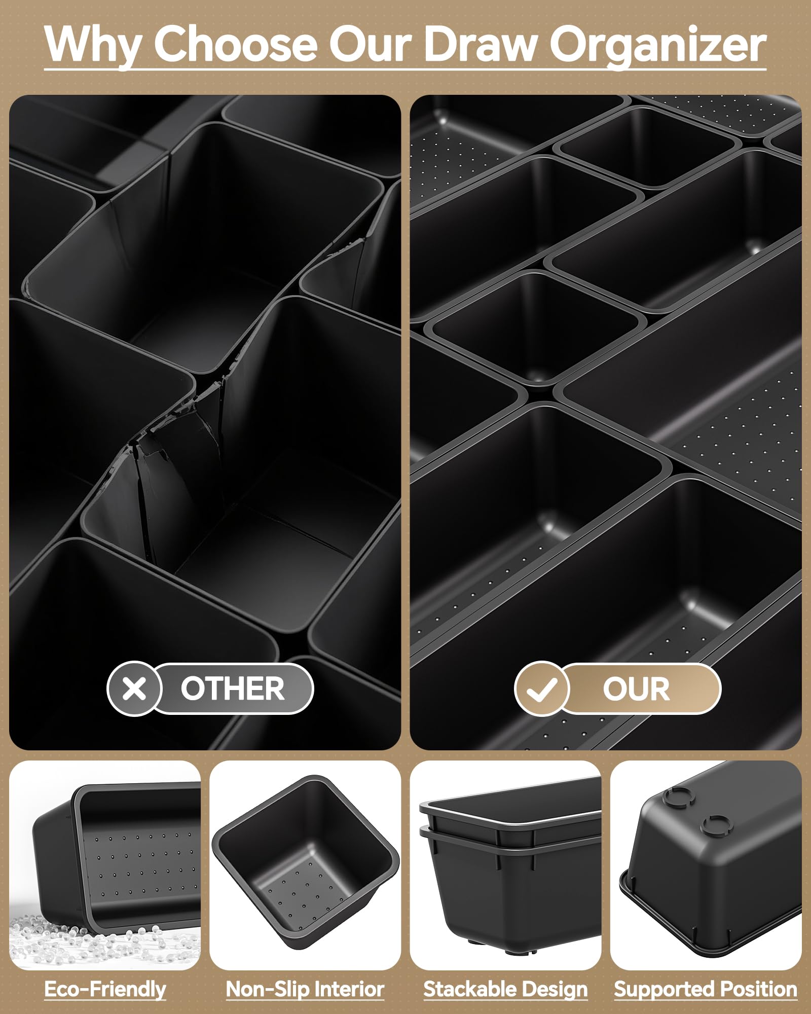 KEMETHY 25 PCS Plastic Drawer Organizers Set