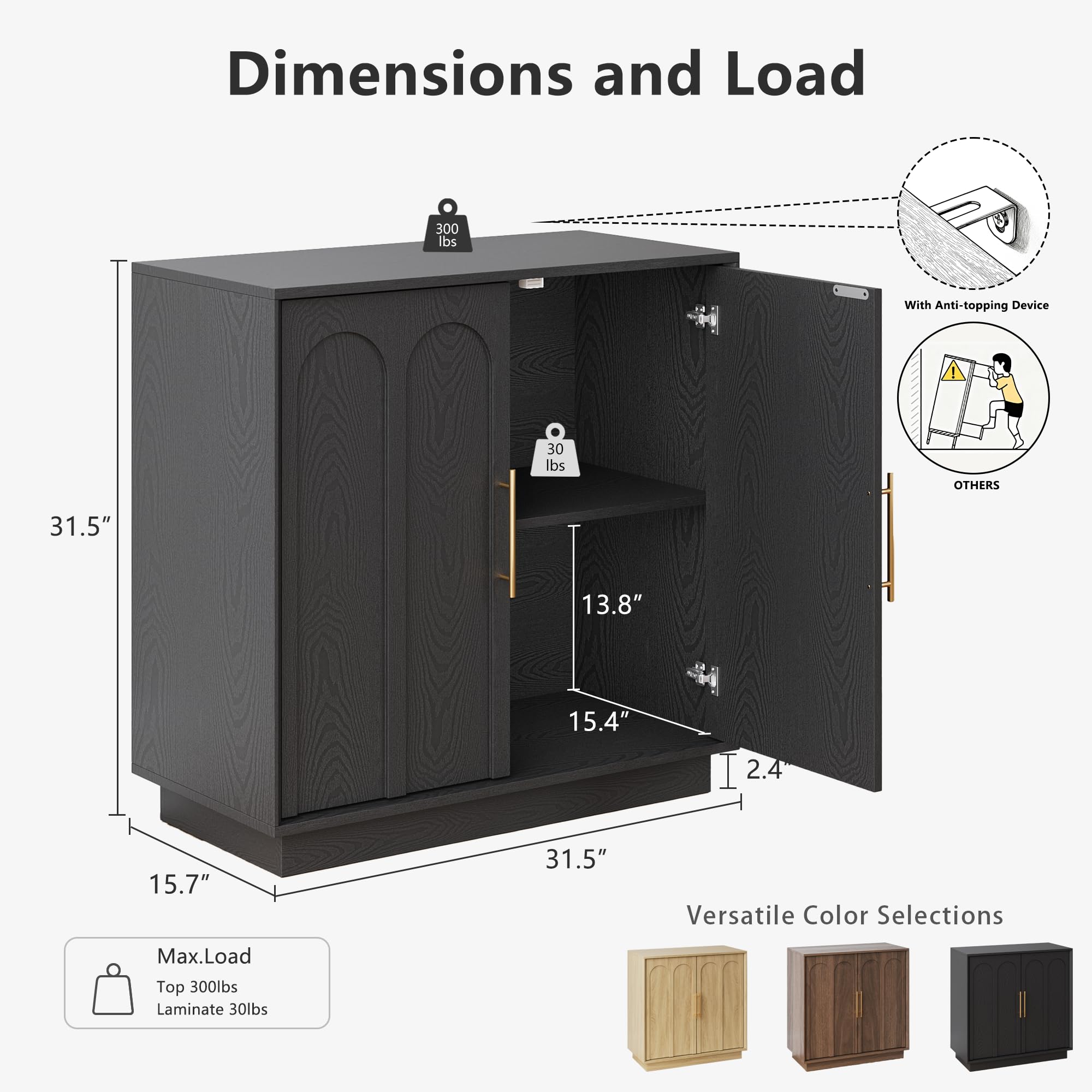 FORTUNETEC Sideboard Buffet Cabinet with Storage, Modern Accent Cabinet with Arched Doors & Shelf, 31.5" Modular Media Console, Minimalist Credenza for Living Room Kitchen Dining Room Entryway