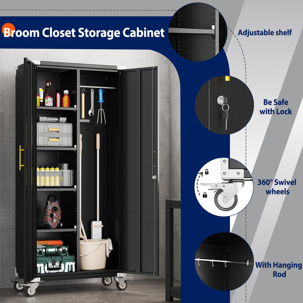 Tall Broom Storage Cabinet for Cleaning Tools