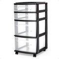 HOMZ Drawer Tower, 4-Tier Clear Plastic Storage Organizer Cart - Organizing Containers with Wheels for Home, Bathroom, Bedroom, Office, and Classroom