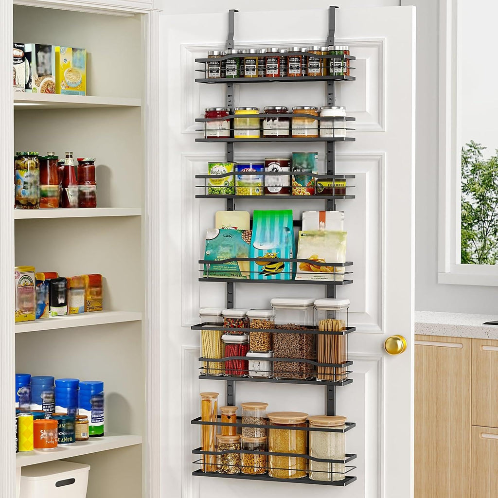 Moforoco 9-Tier Over The Door Pantry Organizer, Pantry Organization And Storage, Black Metal Hanging Spice Rack Shelves Door, Home & Kitchen Essentials, Laundry Room Bathroom Organization