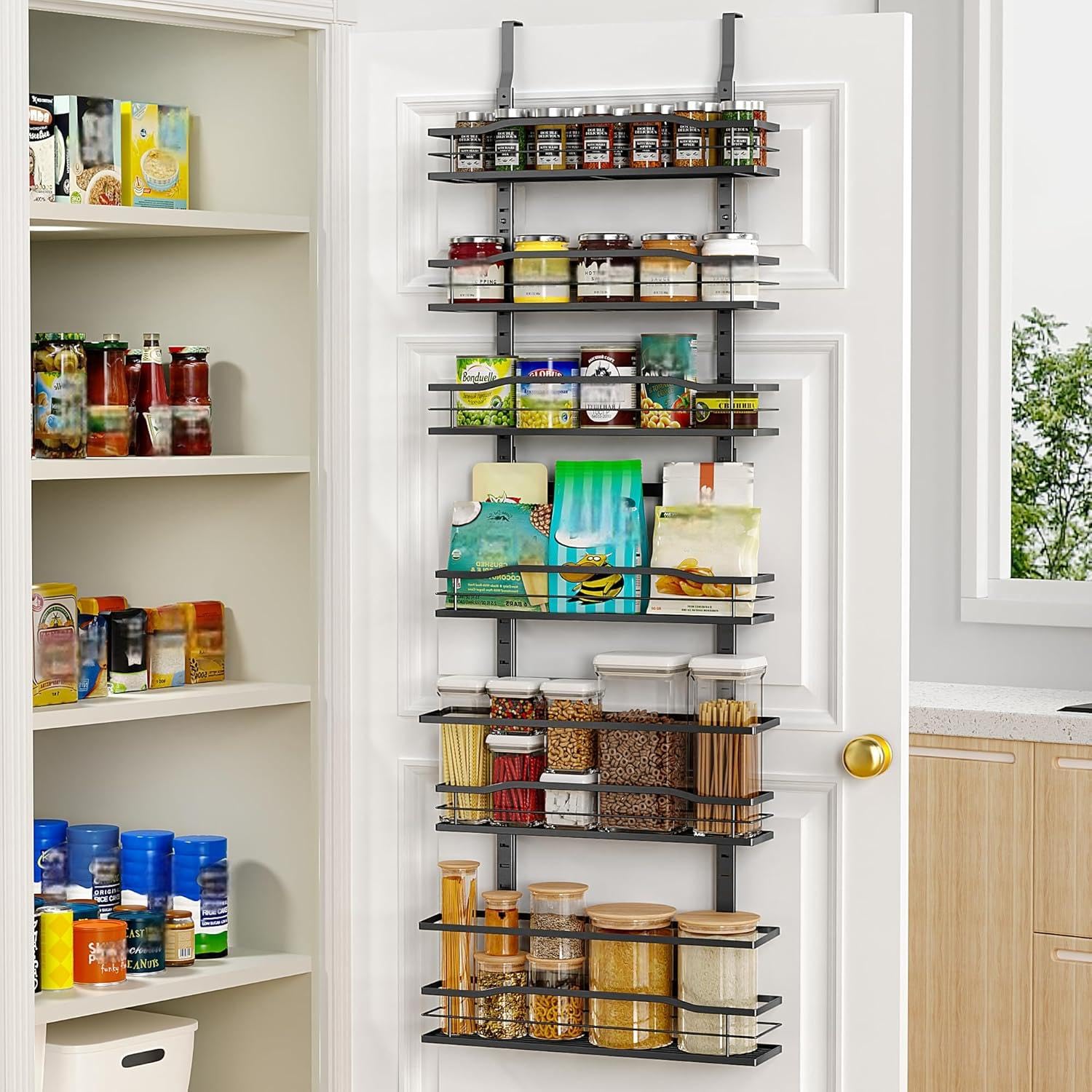 Moforoco 9-Tier Over The Door Pantry Organizer, Pantry Organization And Storage, Black Metal Hanging Spice Rack Shelves Door, Home & Kitchen Essentials, Laundry Room Bathroom Organization