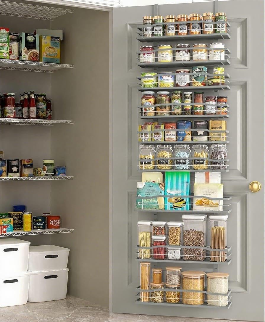 Moforoco 9-Tier Over The Door Pantry Organizer, Pantry Organization And Storage, Black Metal Hanging Spice Rack Shelves Door, Home & Kitchen Essentials, Laundry Room Bathroom Organization