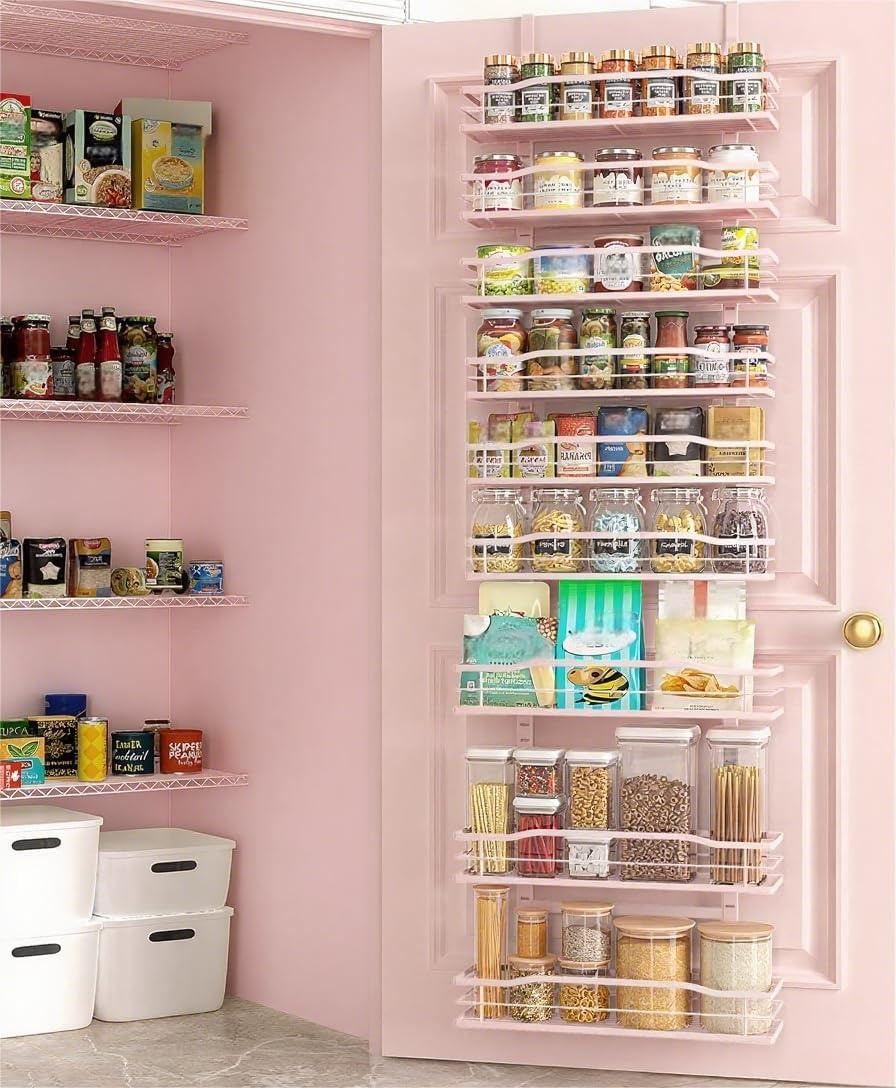 Moforoco 9-Tier Over The Door Pantry Organizer, Pantry Organization And Storage, Black Metal Hanging Spice Rack Shelves Door, Home & Kitchen Essentials, Laundry Room Bathroom Organization