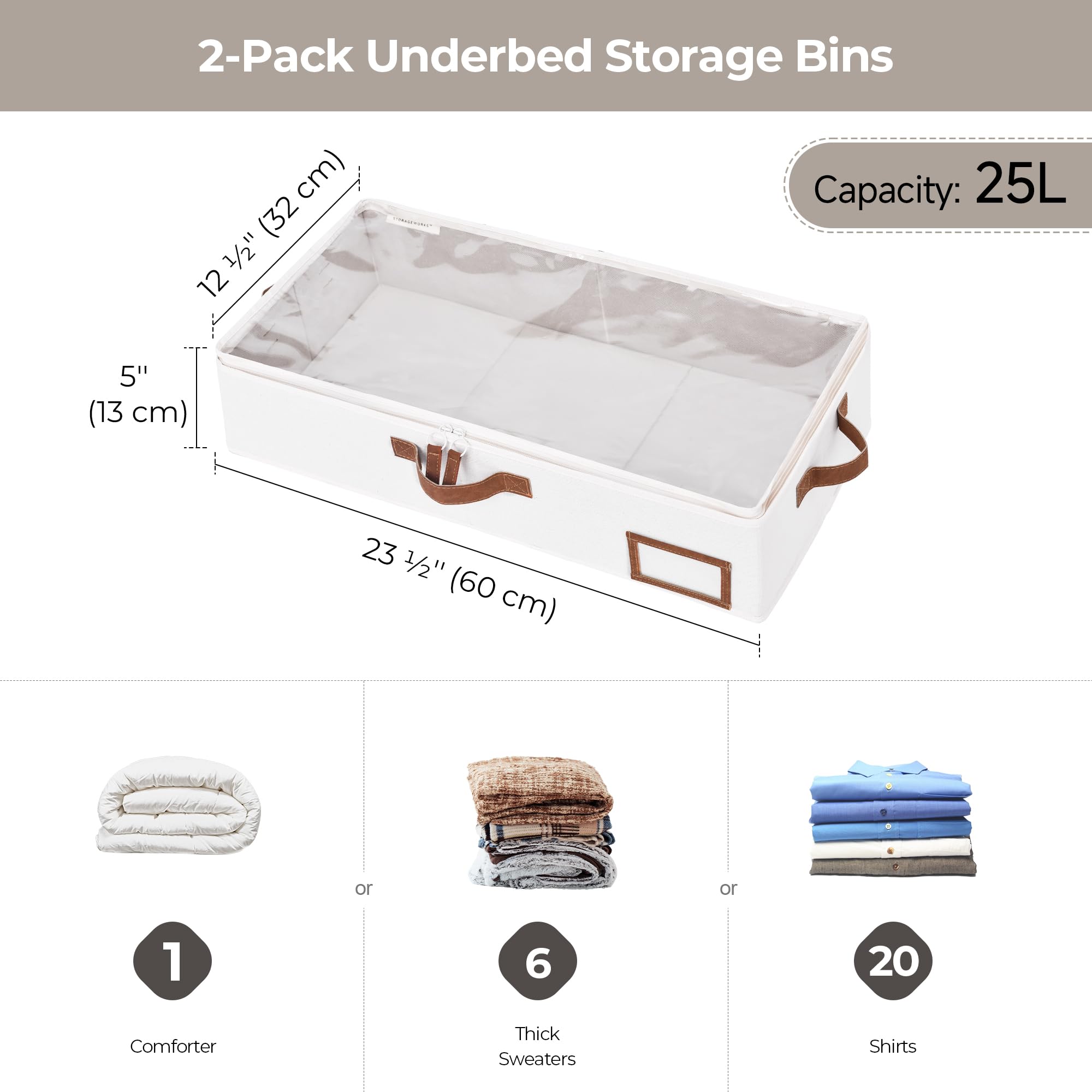 StorageWorks Underbed Storage Bins, Under Bed Storage Containers with Zippers, Closet Organizer for Clothes, Blankets