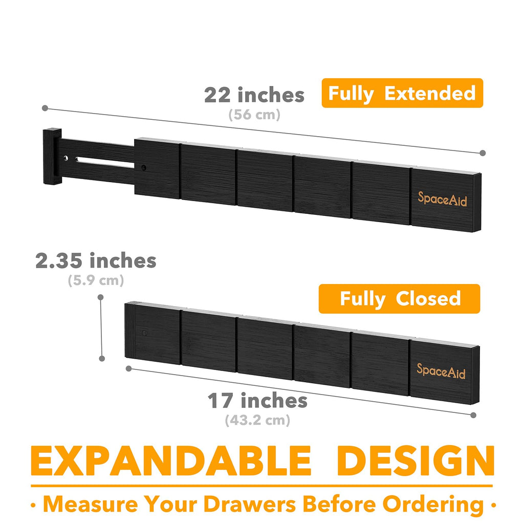 SpaceAid Bamboo Drawer Dividers with Inserts and Labels, Kitchen Adjustable Drawer Organizers, Expandable Organization for Home, Office, Dressers, 4 Dividers with 9 Inserts