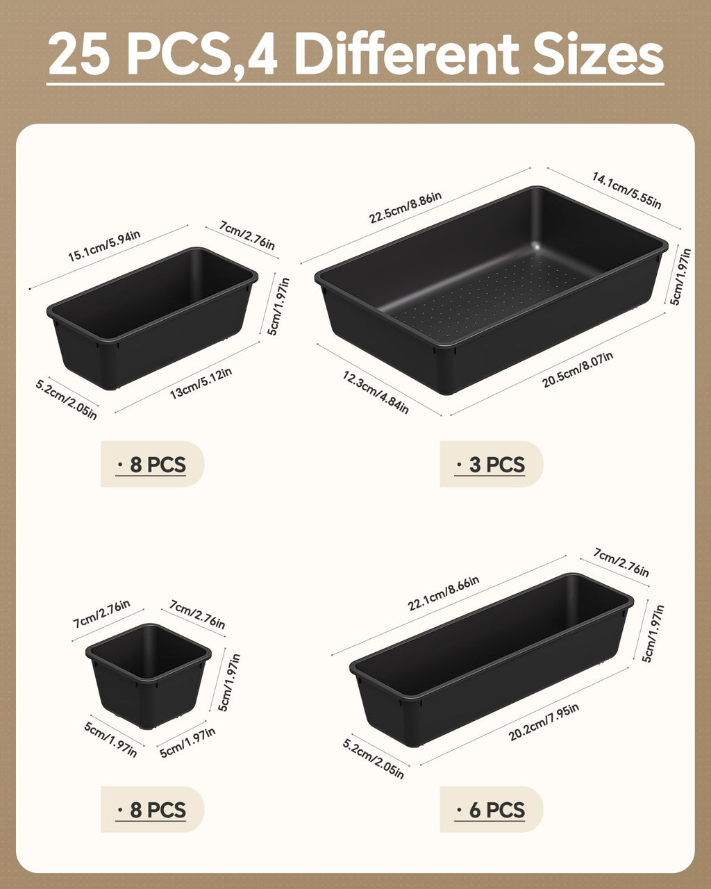 KEMETHY 25 PCS Plastic Drawer Organizers Set
