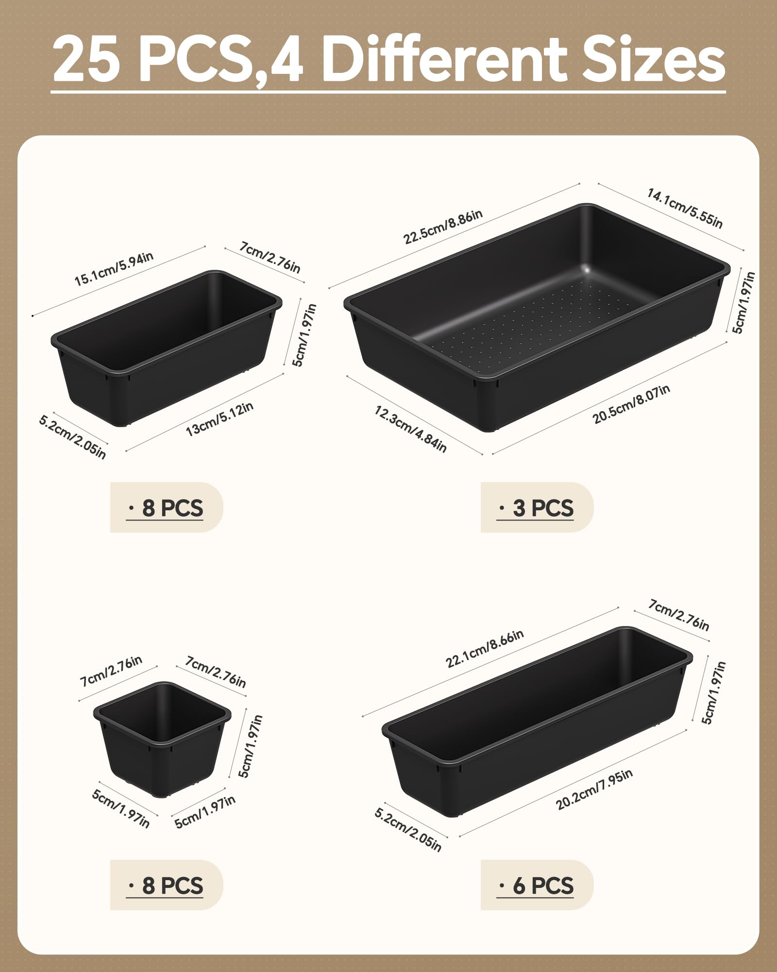 KEMETHY 25 PCS Plastic Drawer Organizers Set