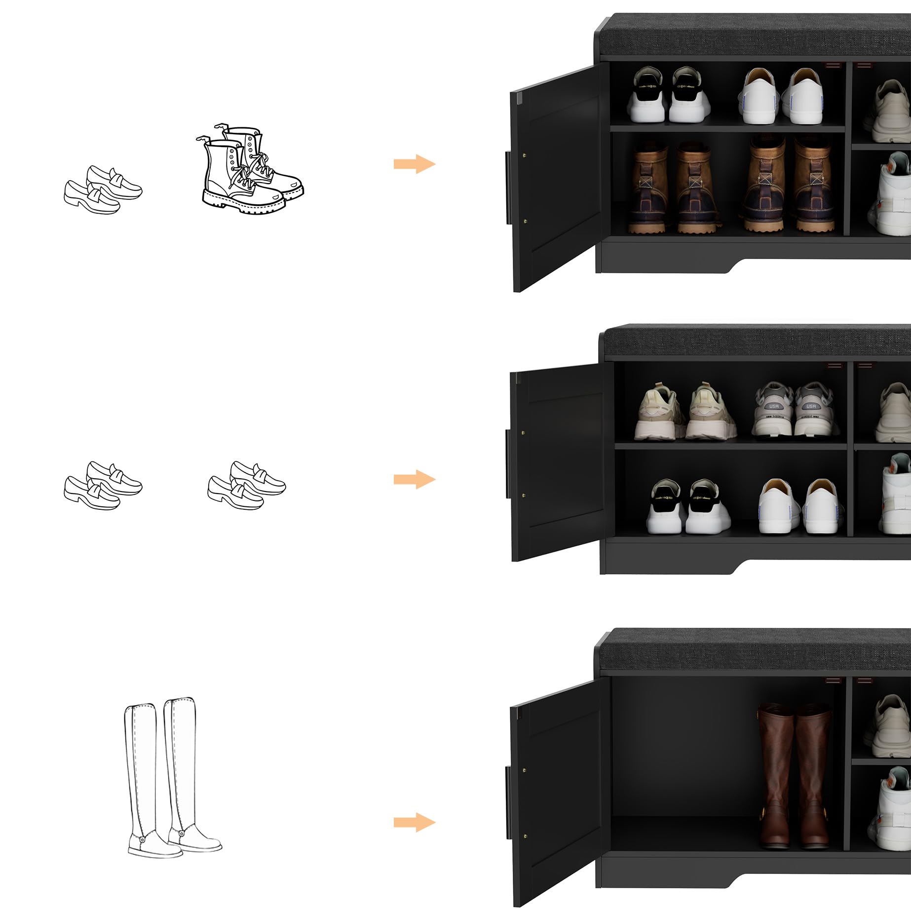 2 Tier Shoe Storage Bench with Cushion Seat