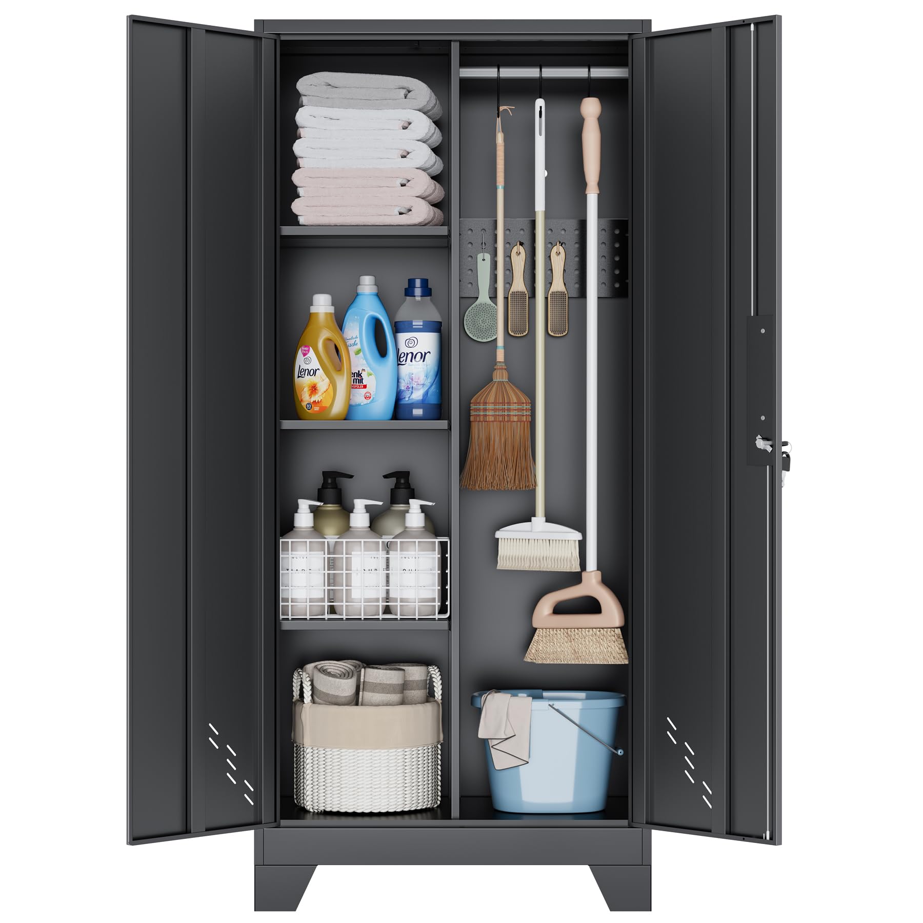 YILFANA Metal Storage Cabinet with Lockable Doors, Functional Garage Storage Cabinets, Heavy-Duty Tool Organization Cabinet
