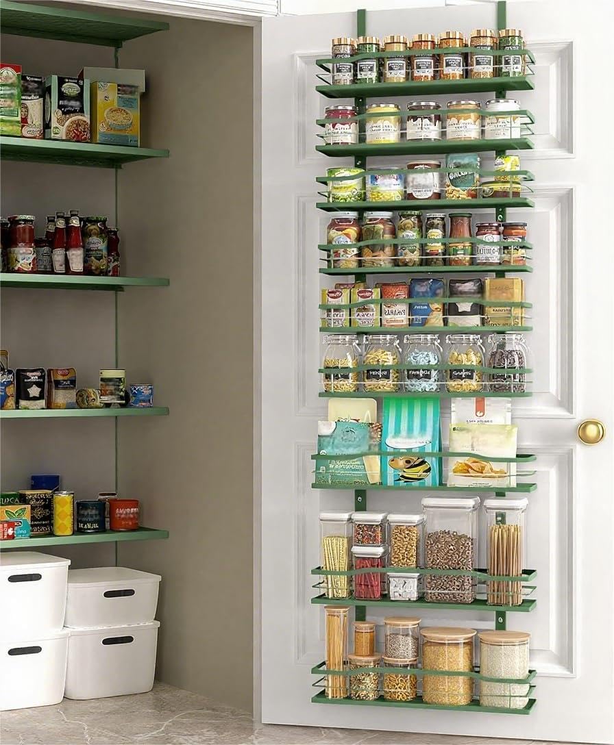 Moforoco 9-Tier Over The Door Pantry Organizer, Pantry Organization And Storage, Black Metal Hanging Spice Rack Shelves Door, Home & Kitchen Essentials, Laundry Room Bathroom Organization