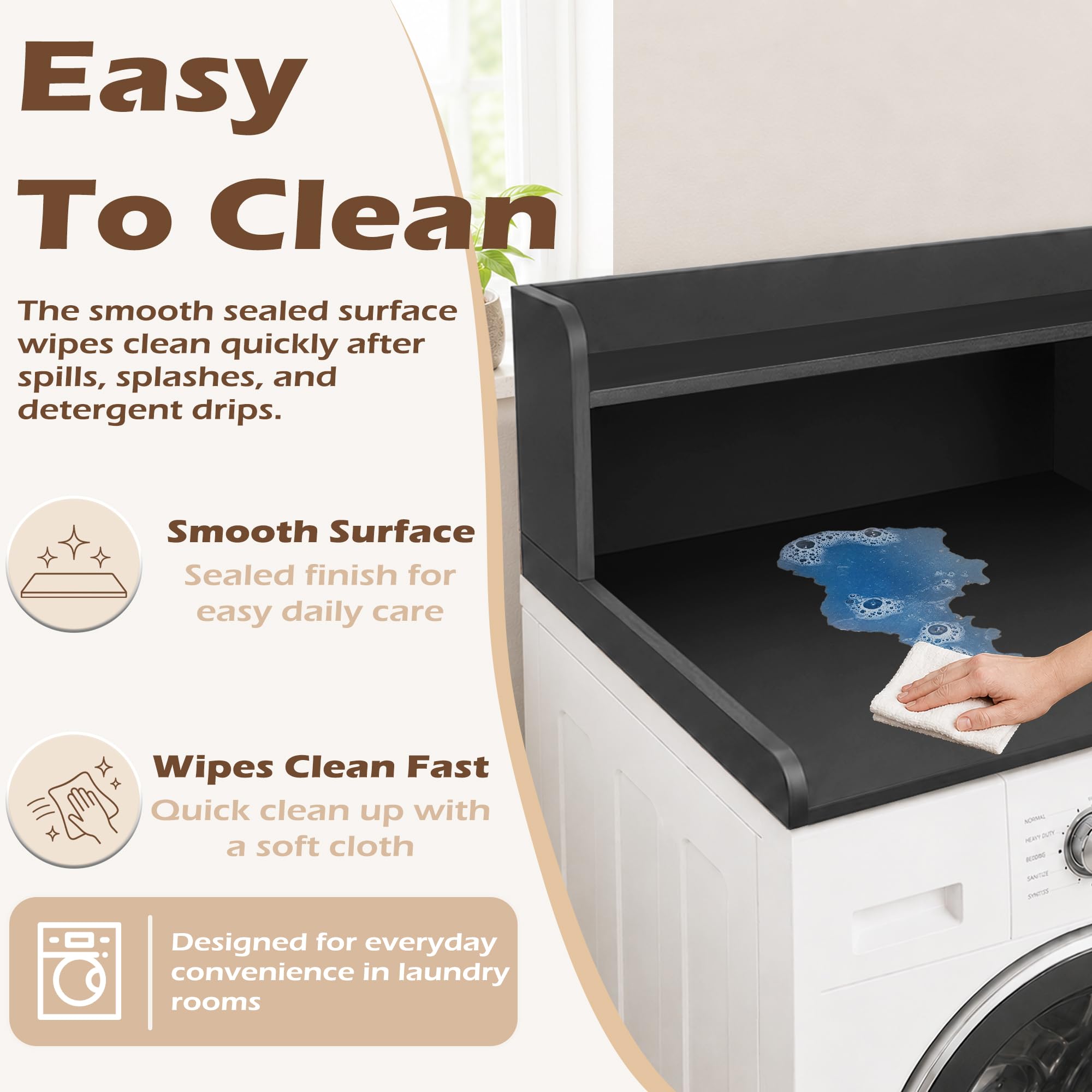 Royxen Laundry Countertop with 2-Tier Shelf Universal Fit, Washer and Dryer Countertop with Storage Space, Shelf Height 12 Inches, Solid Wood