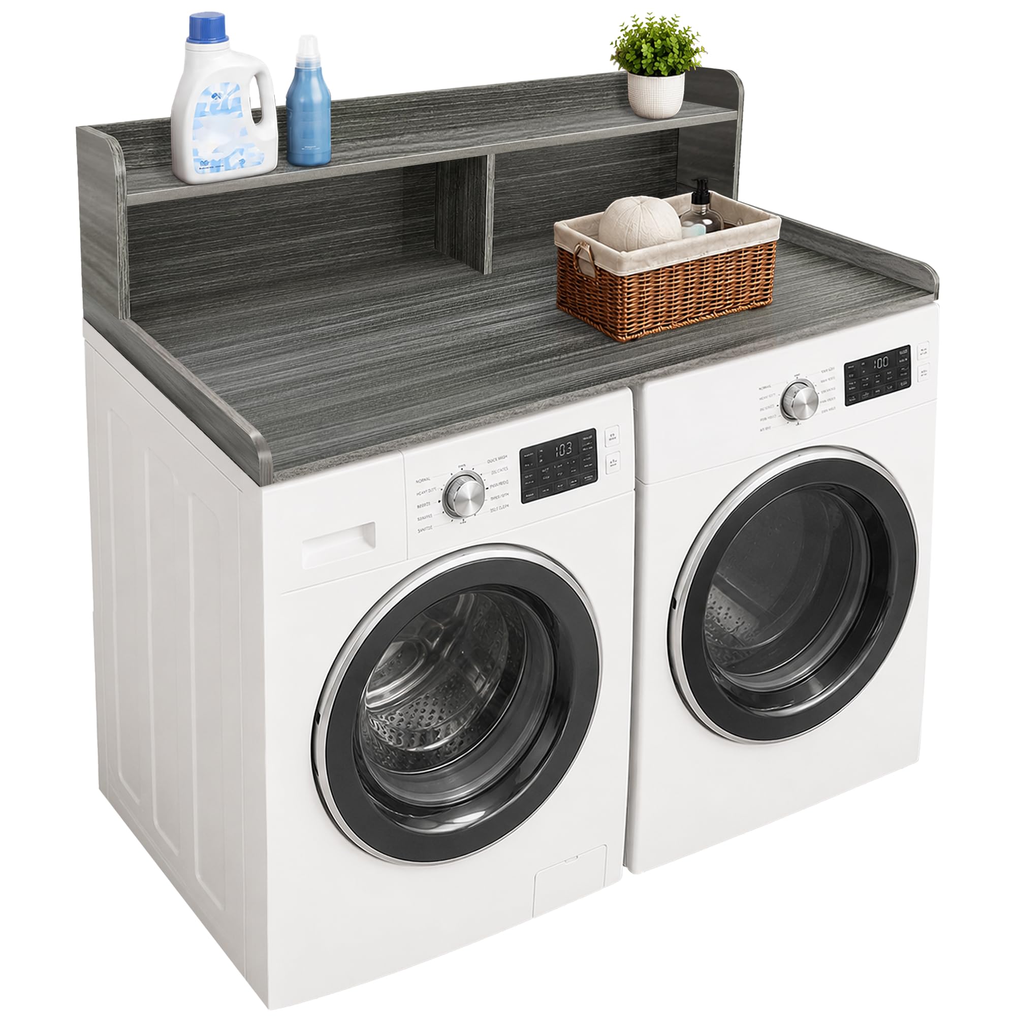 Royxen Laundry Countertop with 2-Tier Shelf Universal Fit, Washer and Dryer Countertop with Storage Space, Shelf Height 12 Inches, Solid Wood