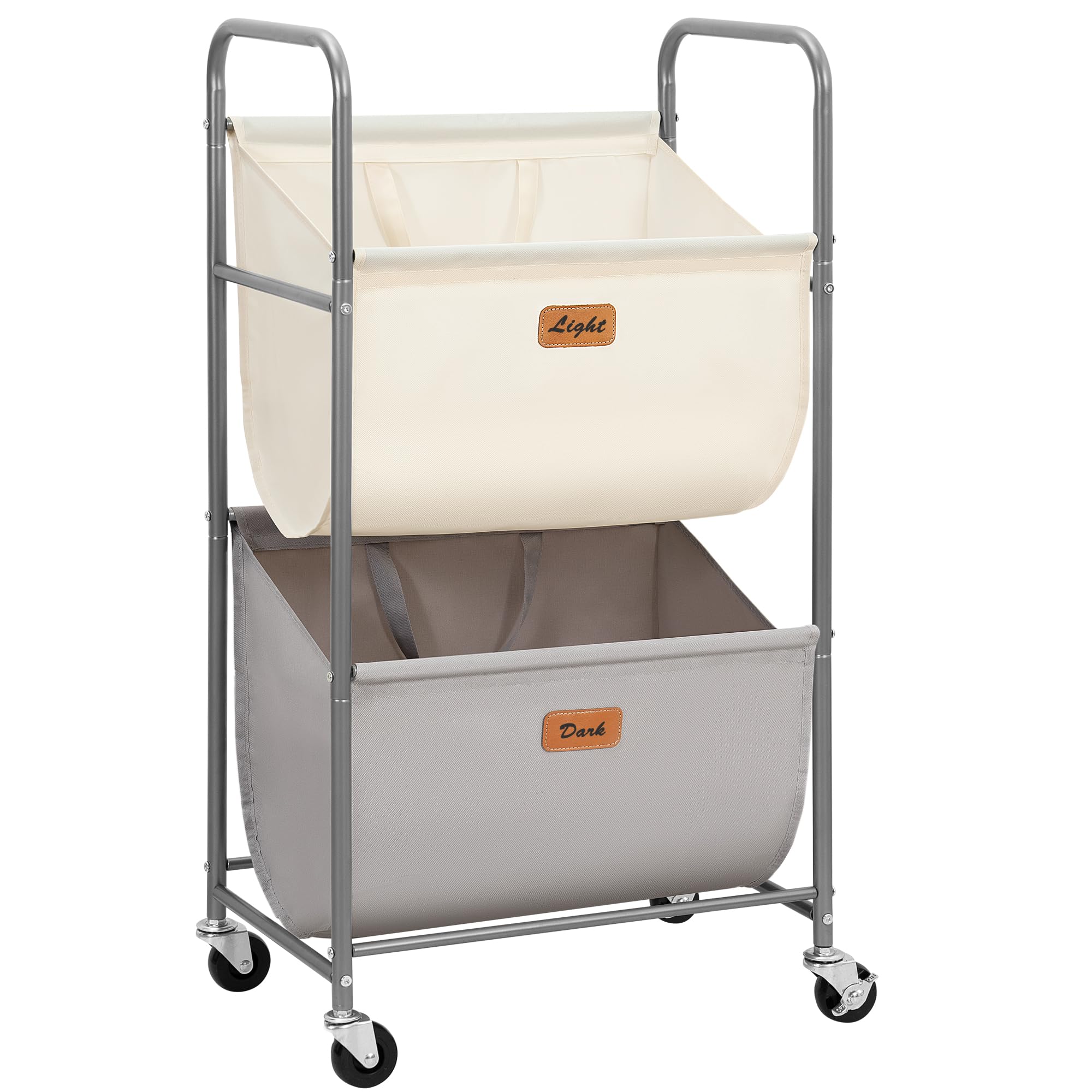 STORAGE MANIAC 80 Liters Vertical Rolling Laundry Hamper, 2 Section Laundry Sorter with Wheels and 2 Breaks, 2-tier Laundry Baskets for Small Space, Dorm, Laundry Room, Closet, Bathroom