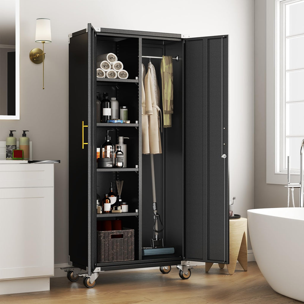 Tall Broom Storage Cabinet for Cleaning Tools