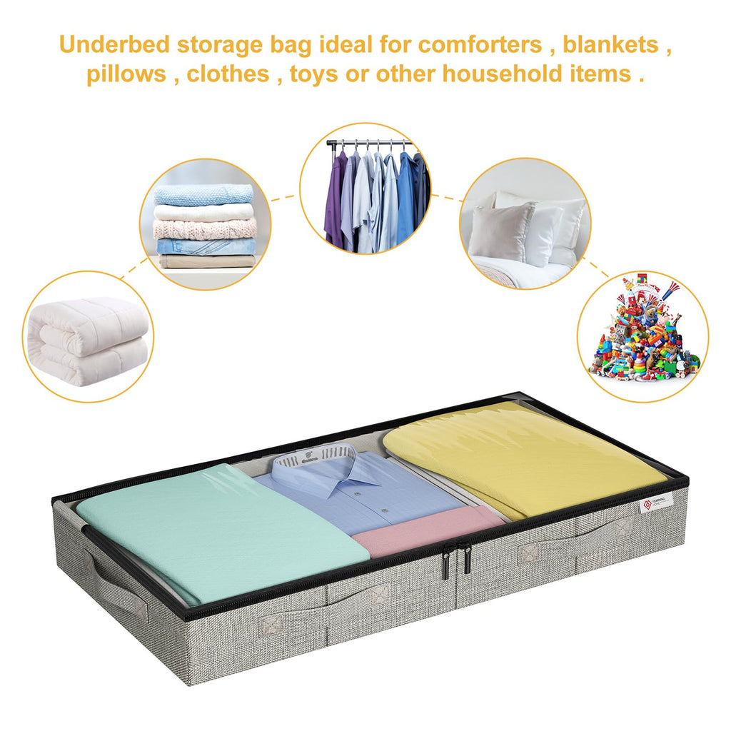 Under Bed Storage Containers,Underbed Storage 4.5 Inches Low Profile with Sturdy Sidewalls/Bottom for Clothes, Blanket, Pillows and Shoes,Storage Organizer with Lids, Under the Bed Storage Bags 2Pack