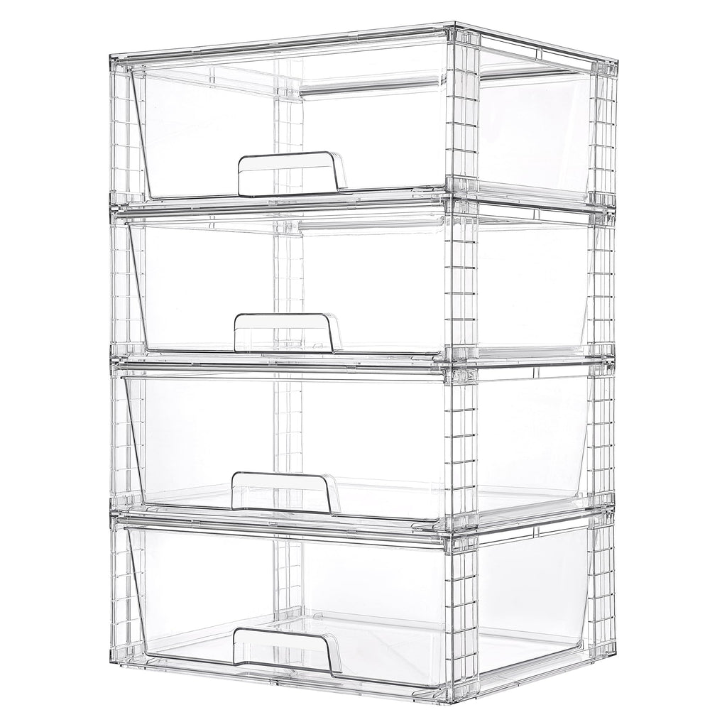 Vtopmart Large Stackable Storage Drawers,Easily Assemble Acrylic Bathroom Closet Undersink Organizers and Storage,Plastic Storage Bins for Kitchen Cabinets,Pantry,Makeup,Medicine Organization