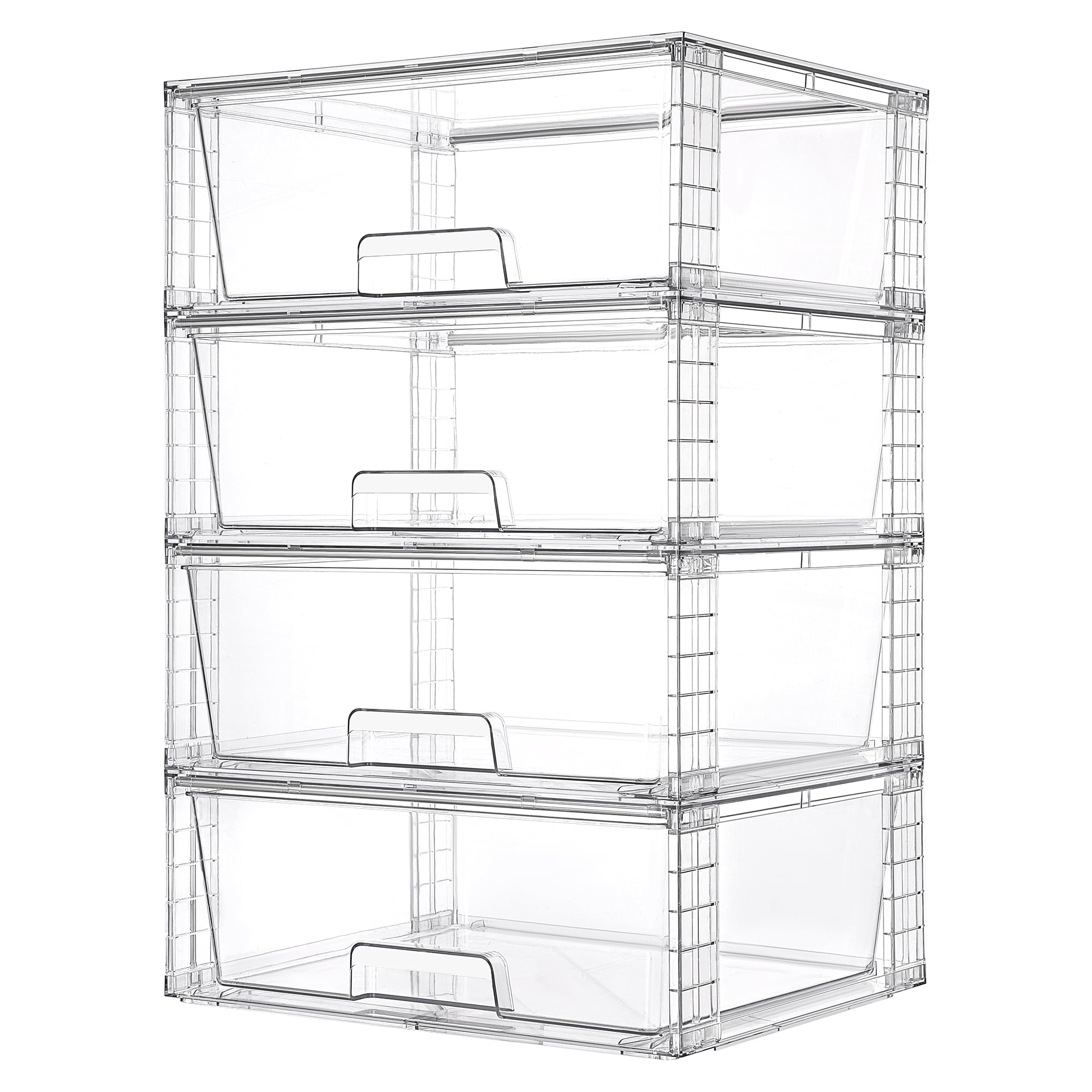 Vtopmart Large Stackable Storage Drawers,Easily Assemble Acrylic Bathroom Closet Undersink Organizers and Storage,Plastic Storage Bins for Kitchen Cabinets,Pantry,Makeup,Medicine Organization